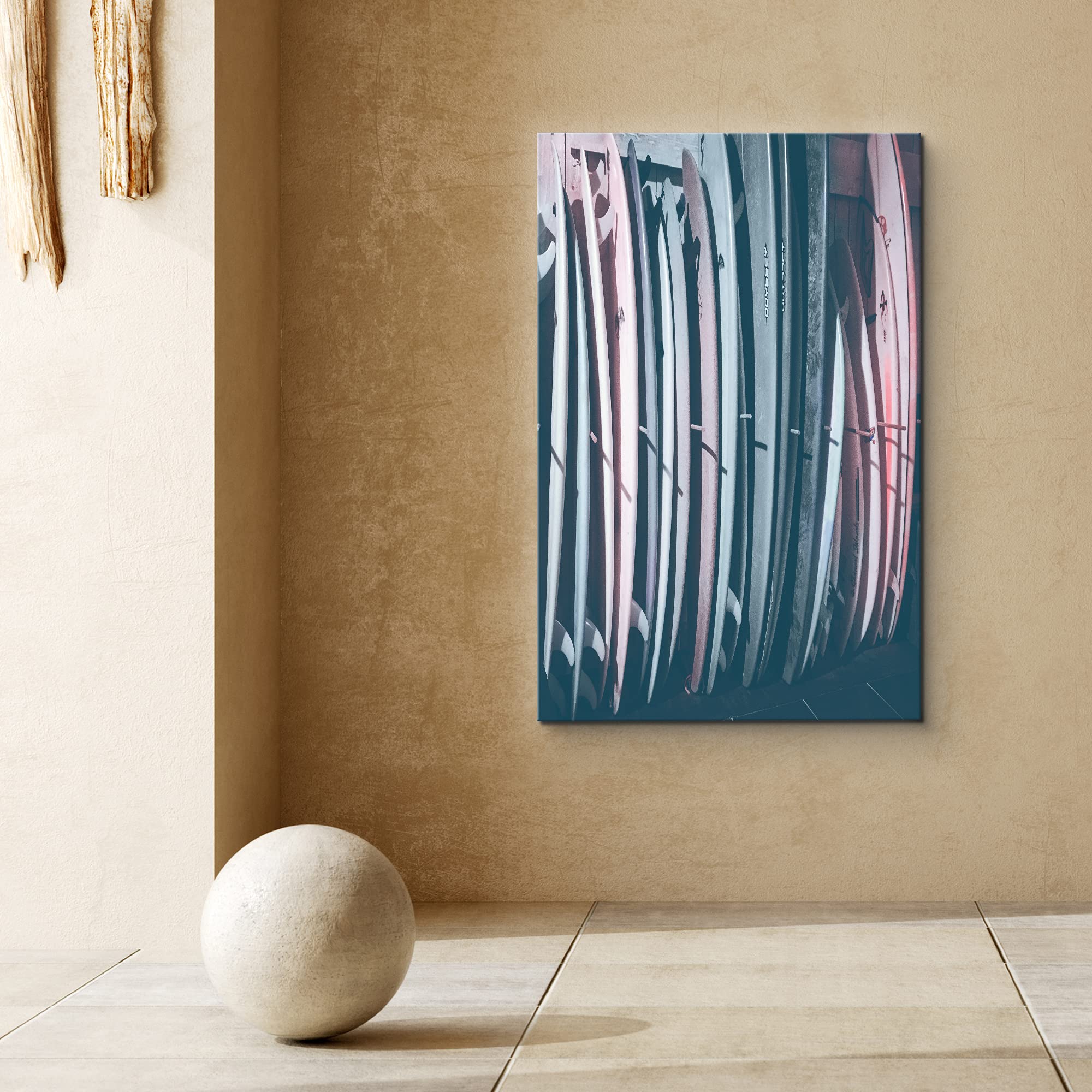 Signford Canvas Print Wall Art Row Of Neon Surfboards Nature Ocean Photography Modern Art Nautical Landscape Colorful Blue Ultra