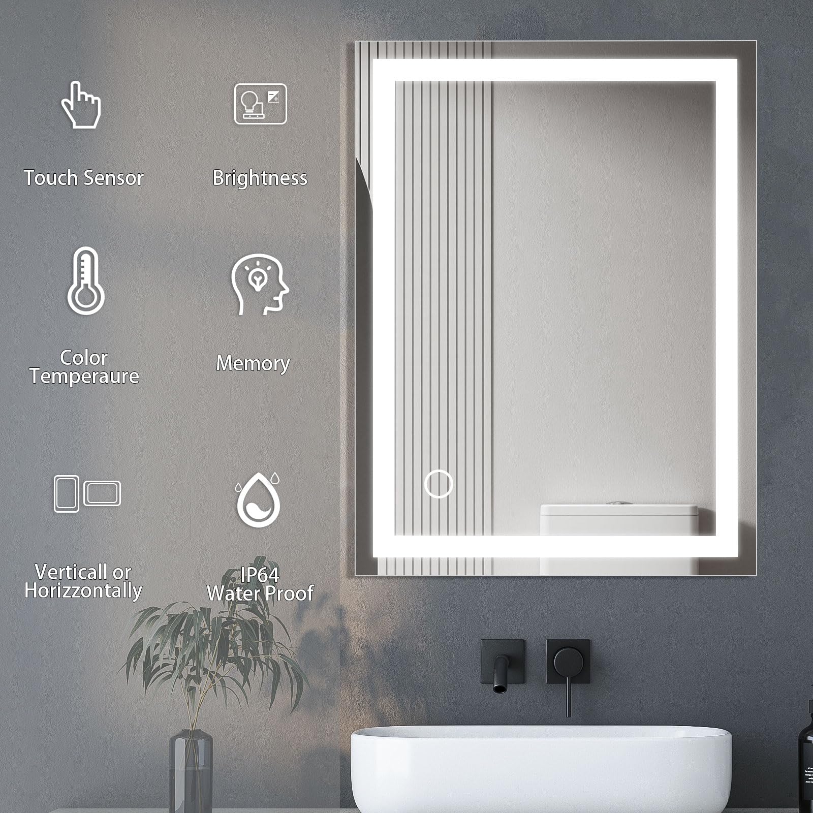 Speculux Led Bathroom Mirror With Lights 24'' X 32'', Bathroom Vanity Mirrors Wall Mounted, 3 Color Modes Dimmable Smart Touch F