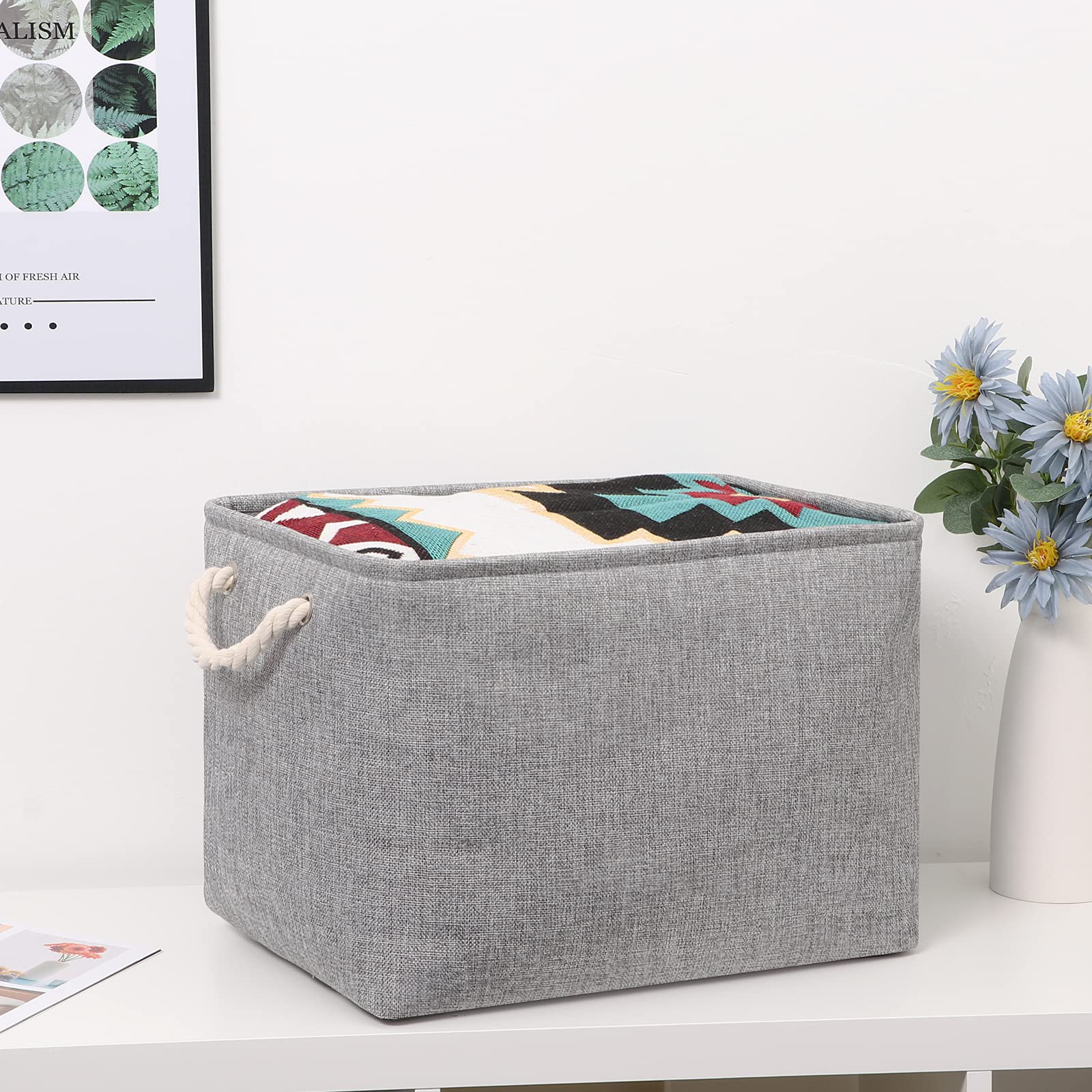 Bidtakay Grey Baskets [2-Pack] Shelf Baskets For Storage 16'' X 11.8'' X 11.8'' Large Fabric Rectangular Decorative Storage Bask