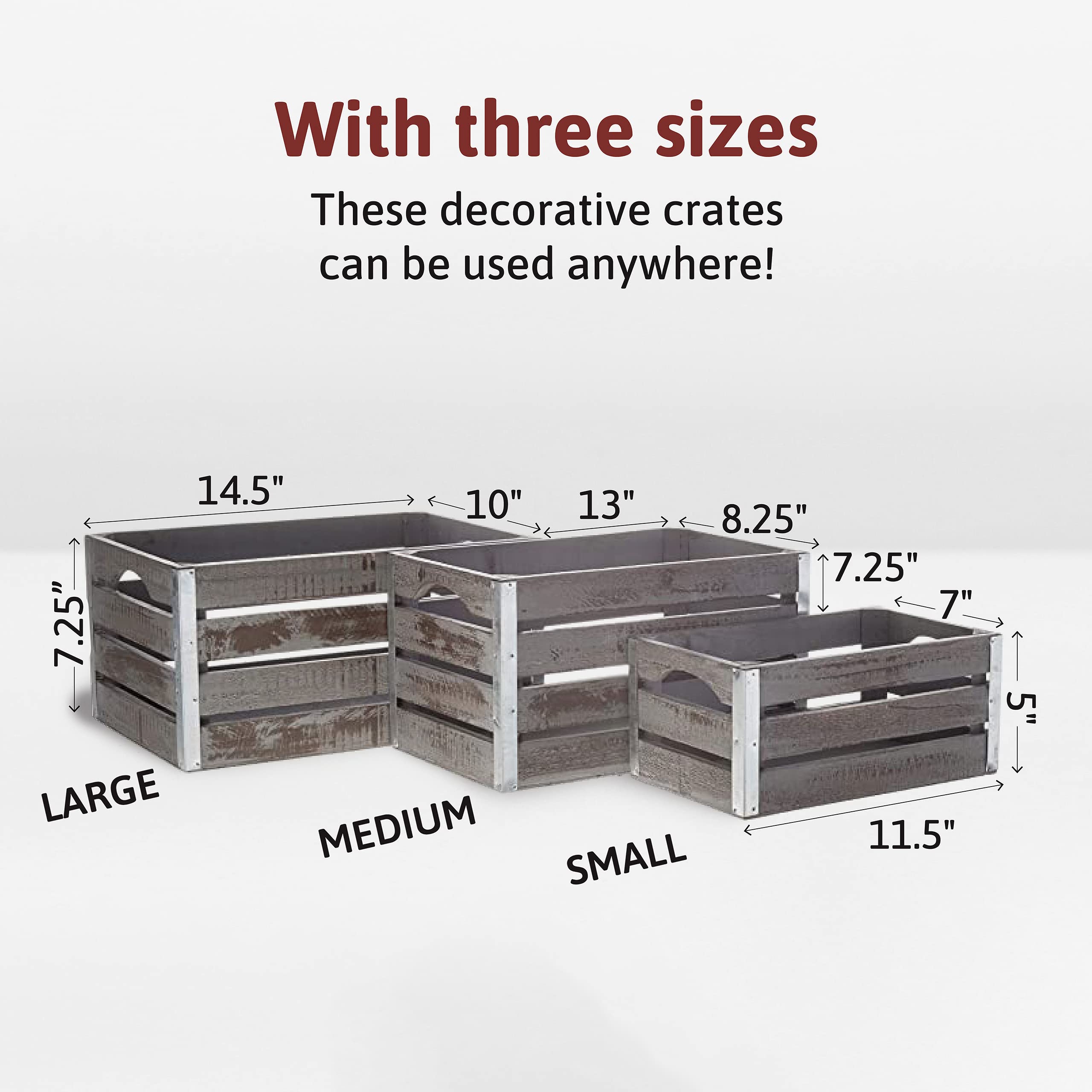 Wald Imports - Set Of 3 Rustic Distressed Wooden Crates For Storage - Decorative Wooden Crate Set For Home Decoration & Display