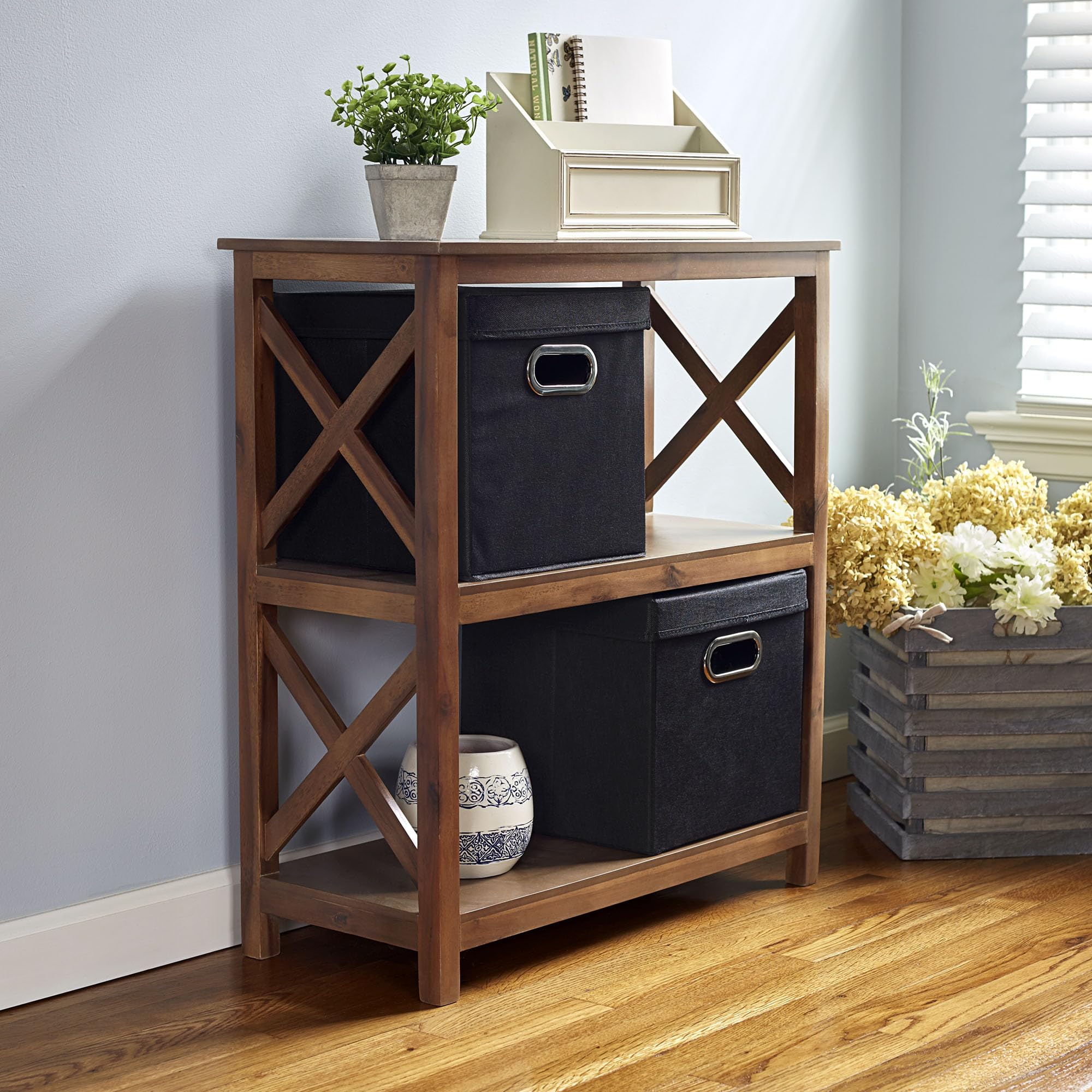 Household Essentials 34-1 Decorative Storage Cube Set With Removable Lids | Black | 2-Pack