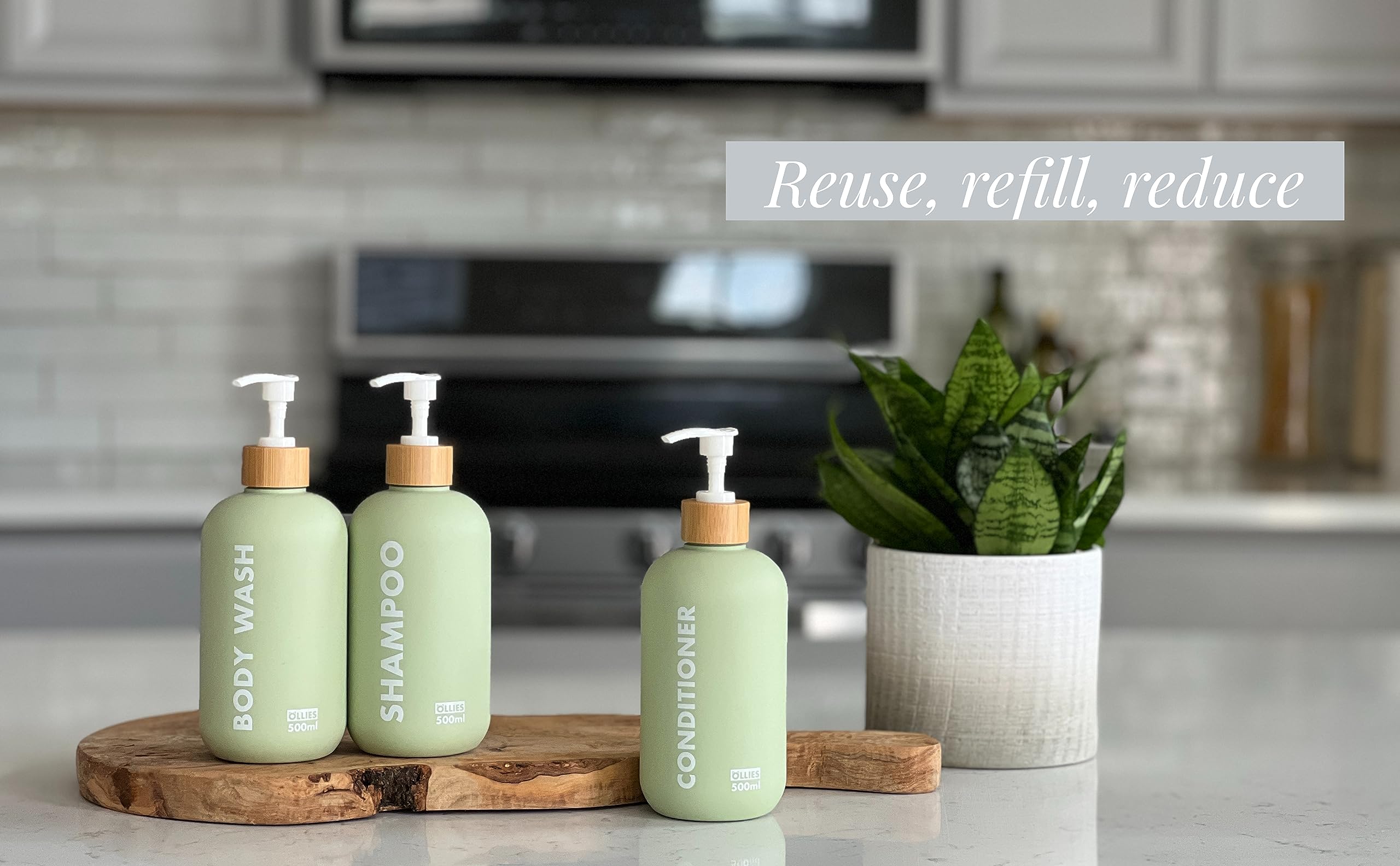 Ollies Shampoo And Conditioner Dispenser, Shower Soap Dispenser For Bathroom-Set Of 3 With Permanent Stylish Label-17Oz, 500Ml R