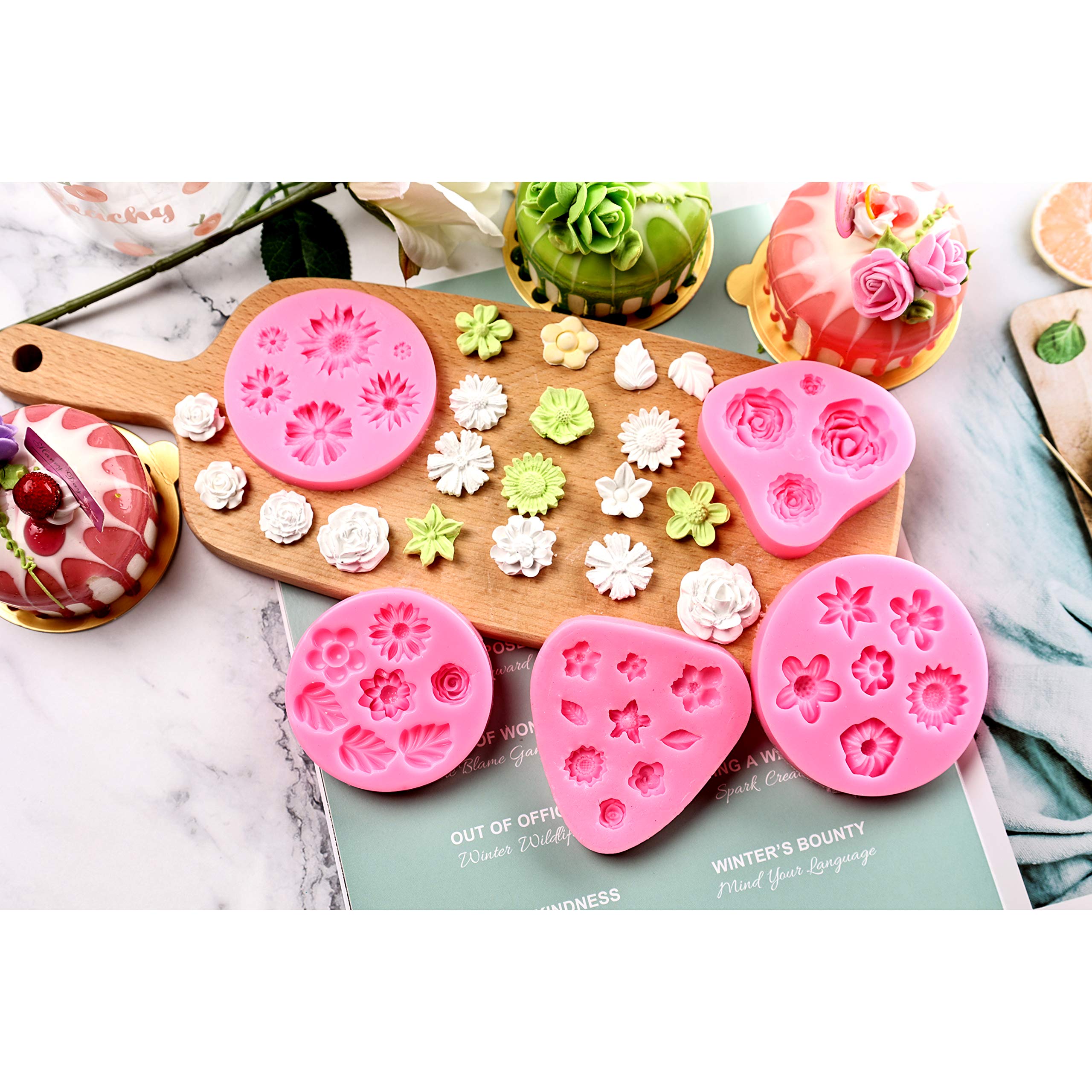Gelifatle Flower Fondant Cake Molds, Daisy, Rose, Chrysanthemum And Small Flower Candy Silicone Molds For Chocolate Fondant Poly