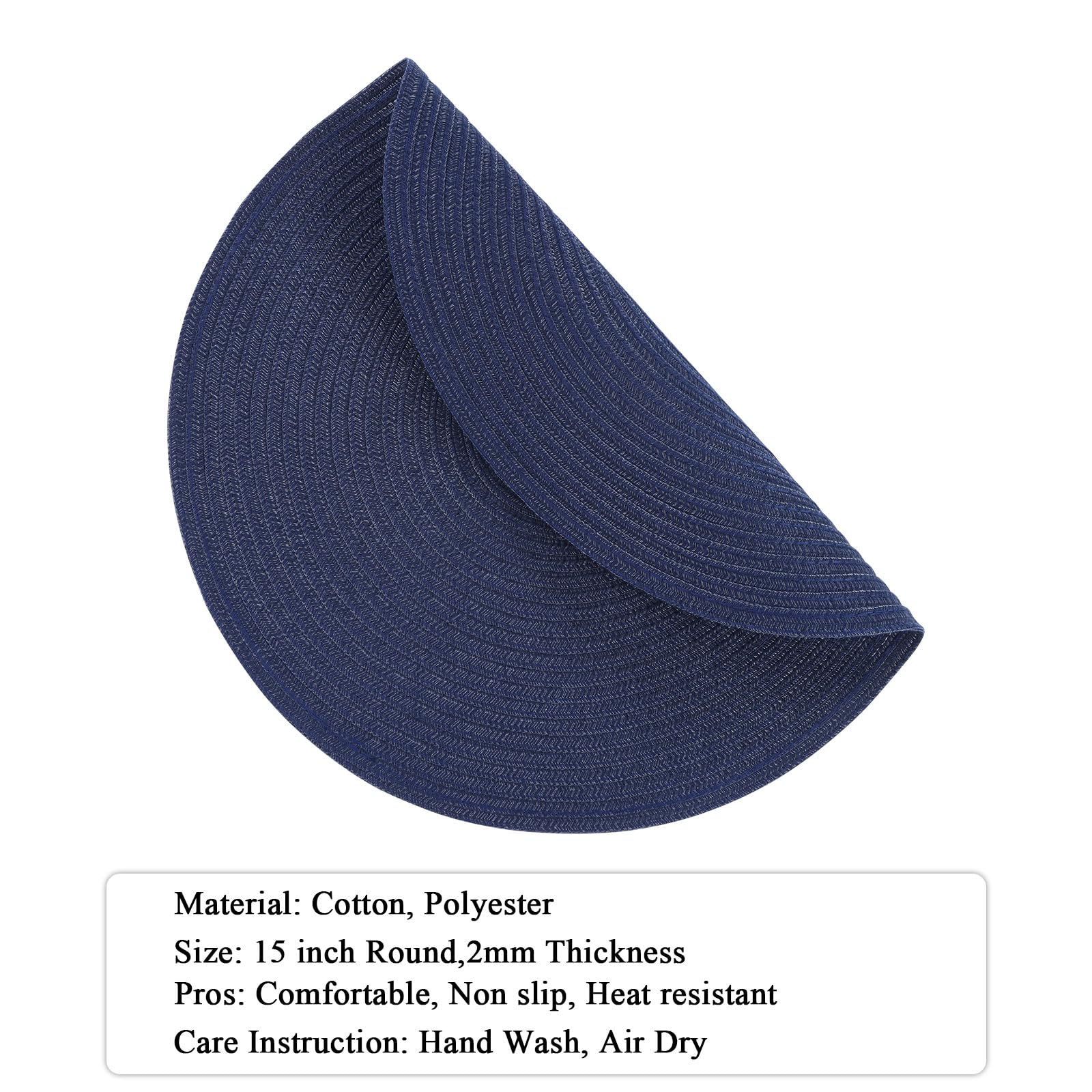 SHACOS Round Placemats Set of 6 Washable 15 inch Circle Cotton Polyester Woven Braided Place Mats for Dining Table Indoor Outdoo