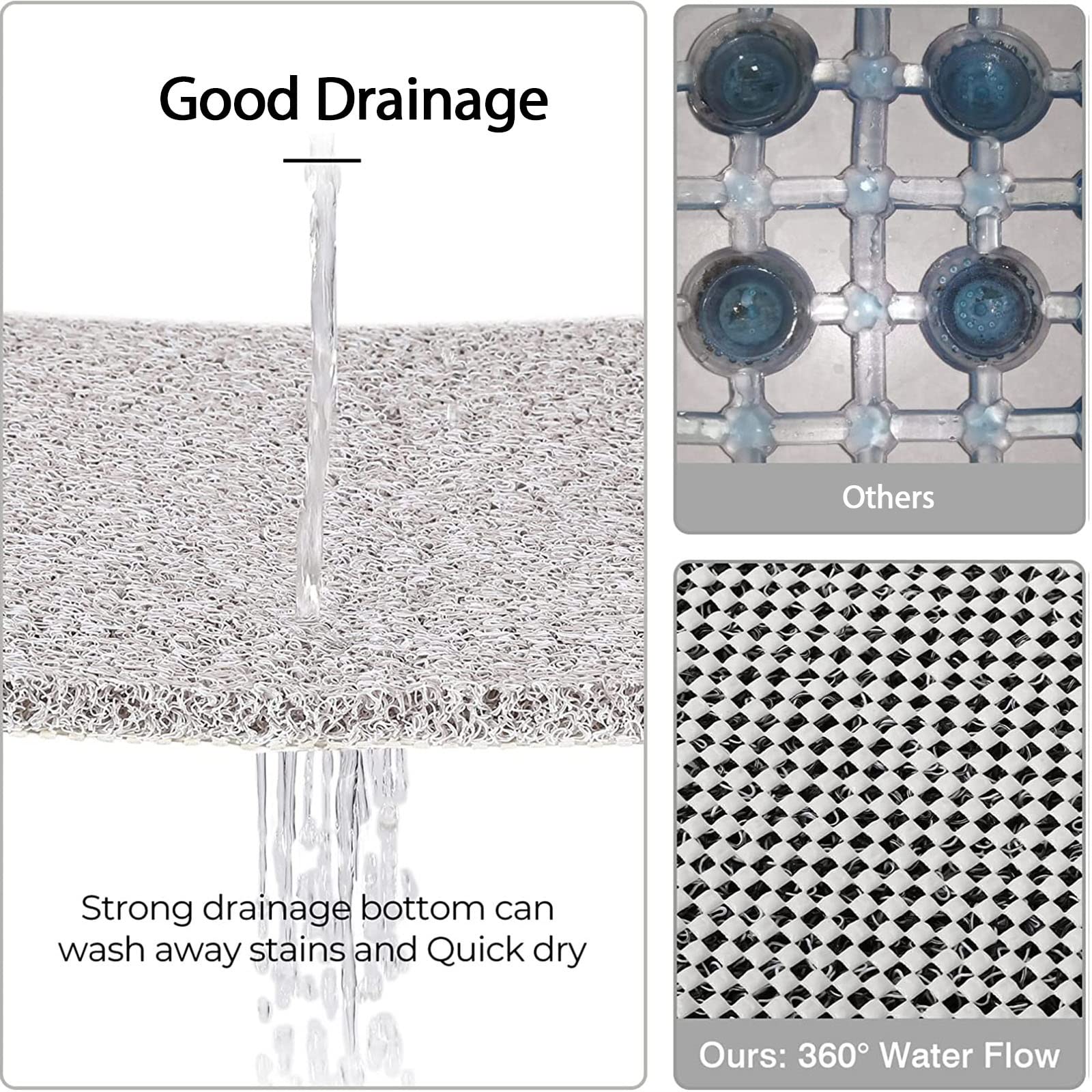 Rzoysia 0.6'' Thick No Suction Cups Non Slip Shower Mat, 16''X27.5'', Two Colors Design Anti-Dirty Bathtub Mat, Pvc Loofah Massa