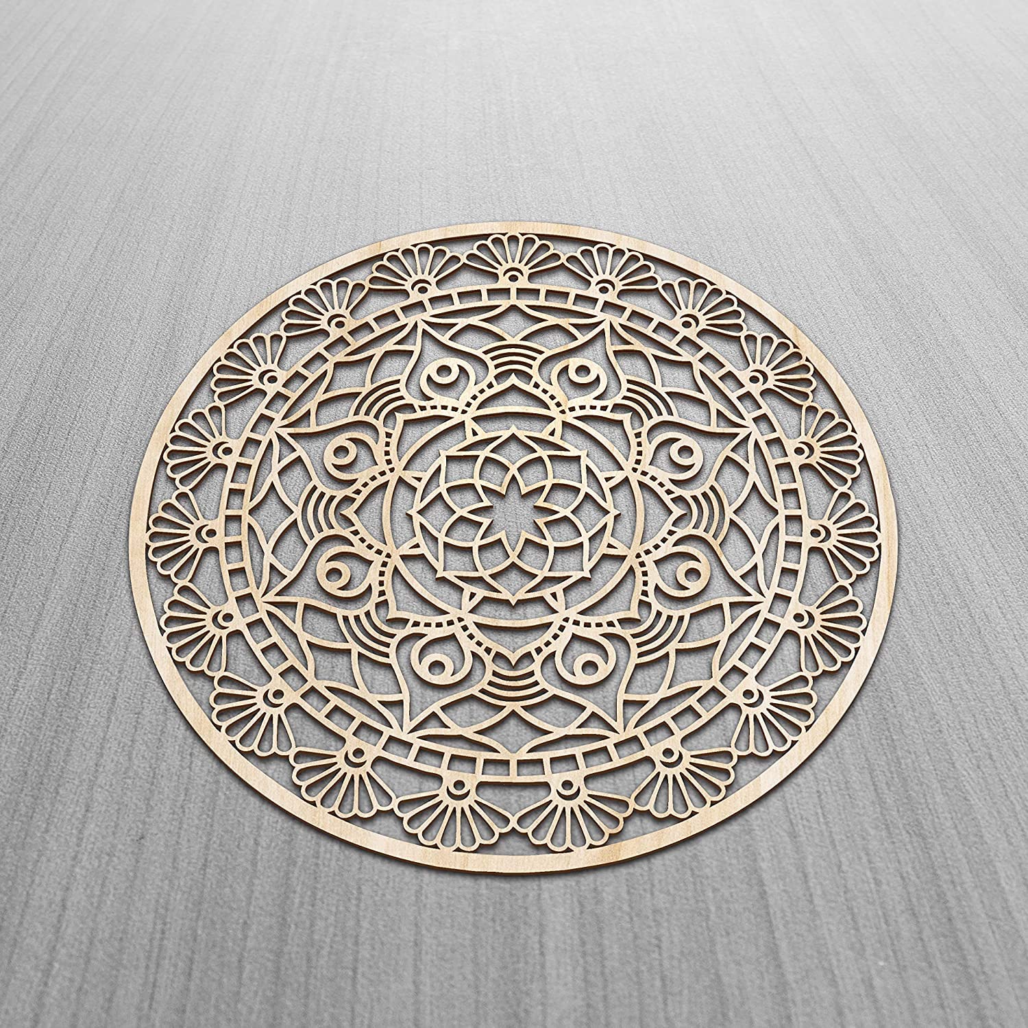 American-Elm Mandala Wooden Wall Art, Floral Oriental Design Petals Leaves, Birch Wood Plywood Rustic Wall Art Accent For Hallwa