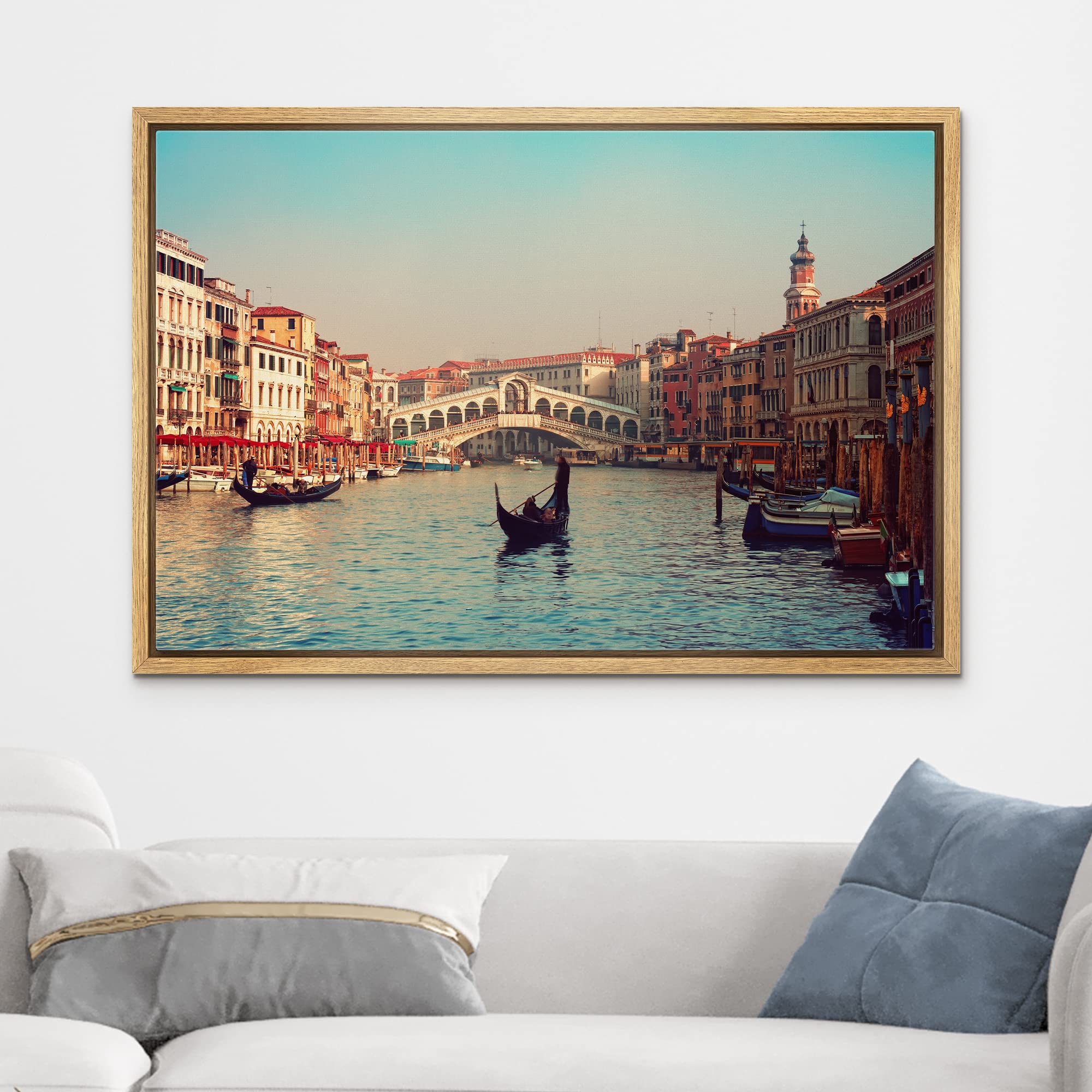 Wall26 - Framed Canvas Prints Wall Art - Rialto Bridge And Gondolas In Venice. | Modern Wall Decor/Home Decoration Stretched Gal