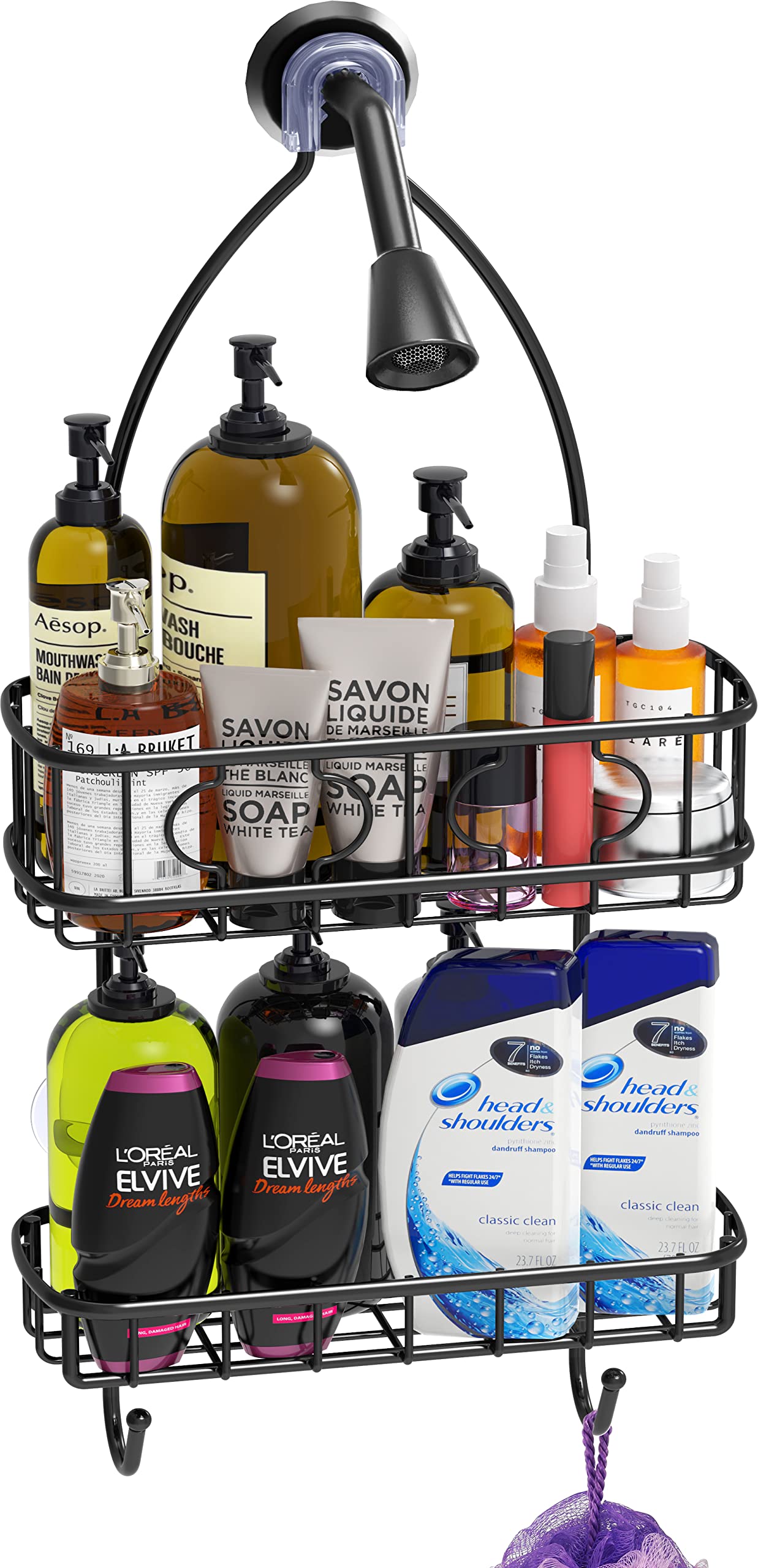 Simple Houseware Bathroom Hanging Shower Head Caddy Organizer, Black