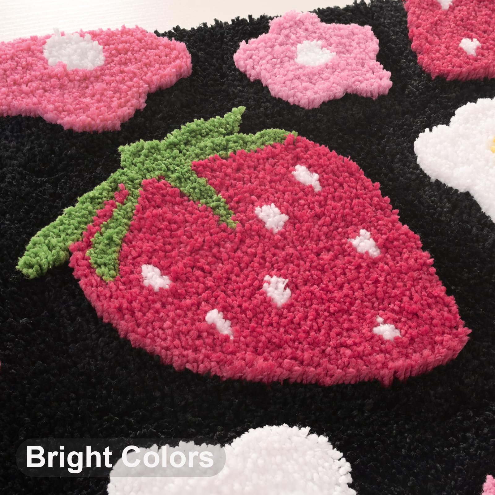 Anybar Black Bathroom Rugs Cute Strawberry Flower Bath Mat Bathroom Accessories, Funny Colorful Non Slip Floor Bath Rug Machine