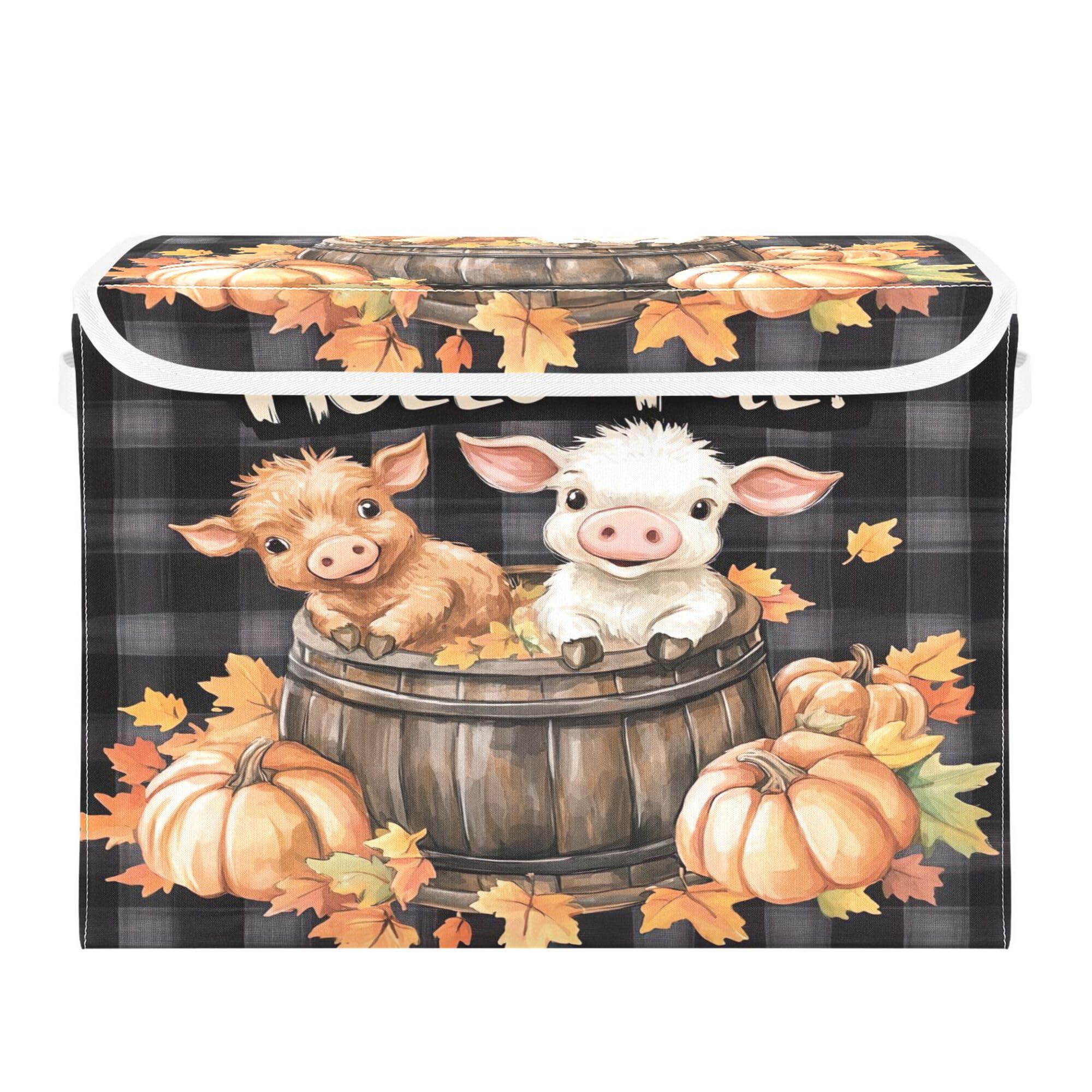 Xigua Cute Highland Cow Storage Bins With Lids And Carrying Handle,Foldable Storage Boxes Organizer Containers Baskets Cube With