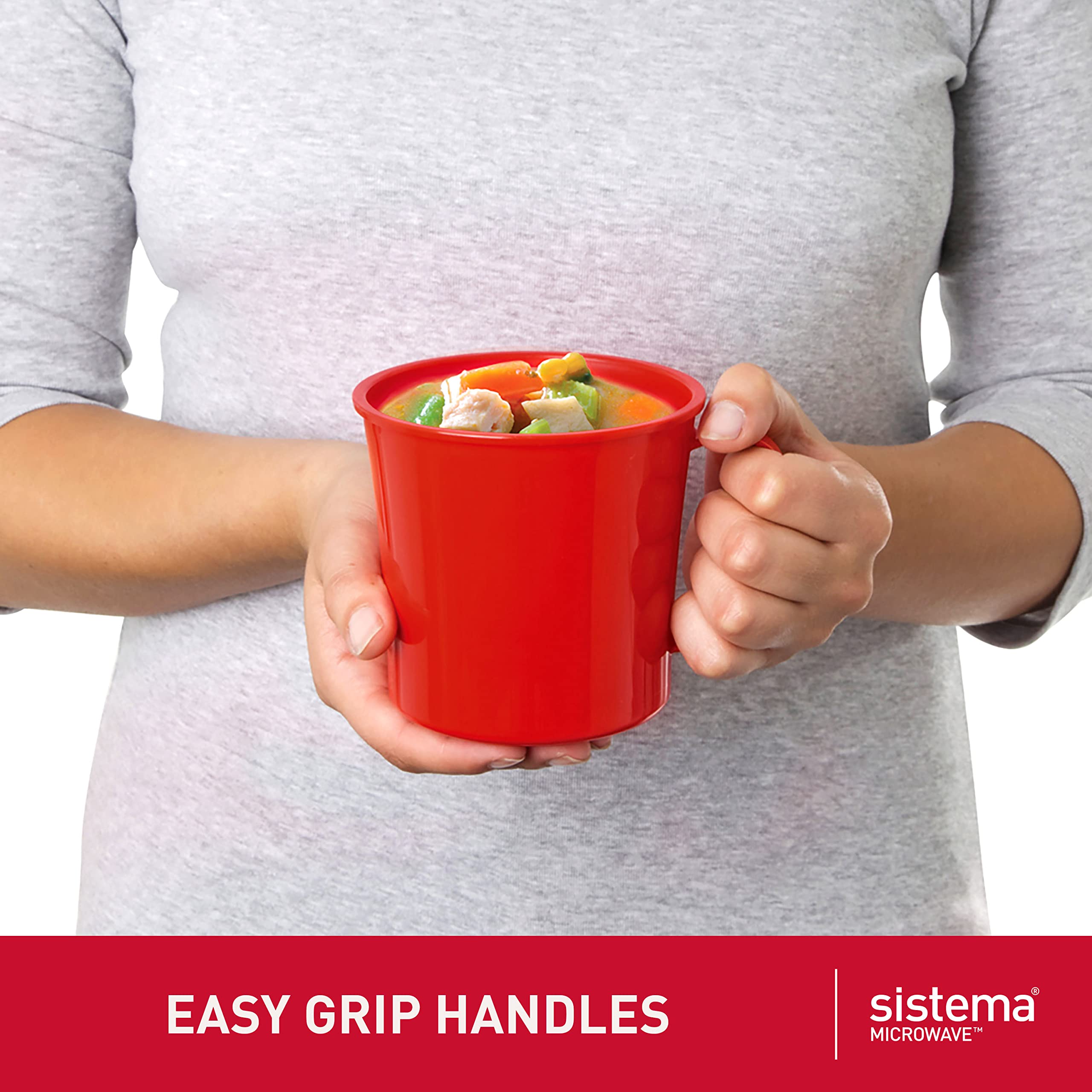 Sistema Microwave Soup Mug - Red, Plastic, 1 Count, Model 1107 with Lid & Steam Release Vent