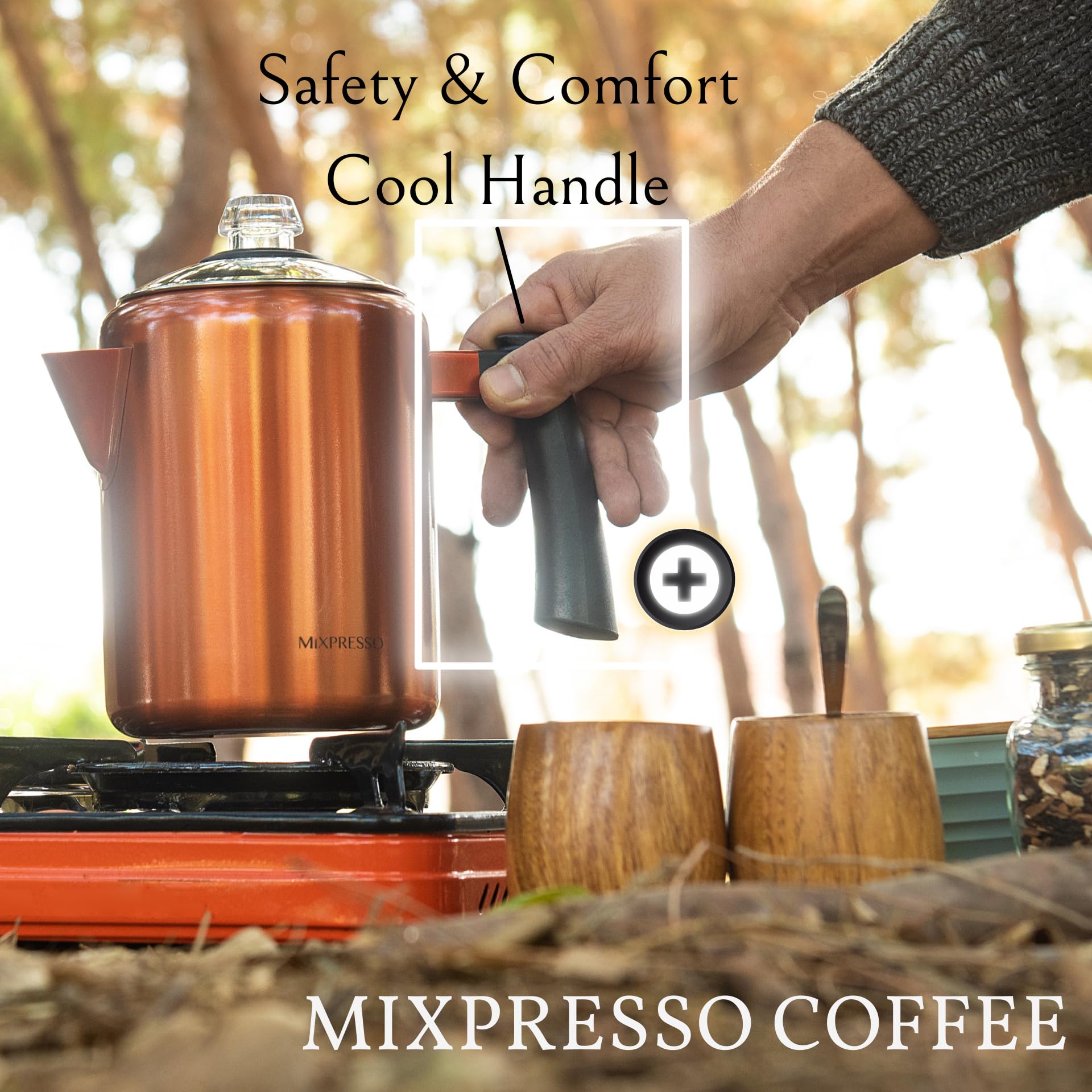 Mixpresso Stainless Steel Stovetop Coffee Percolator, Percolator Coffee Pot, Excellent For Camping Coffee Pot, 5-8 Cup Copper Co