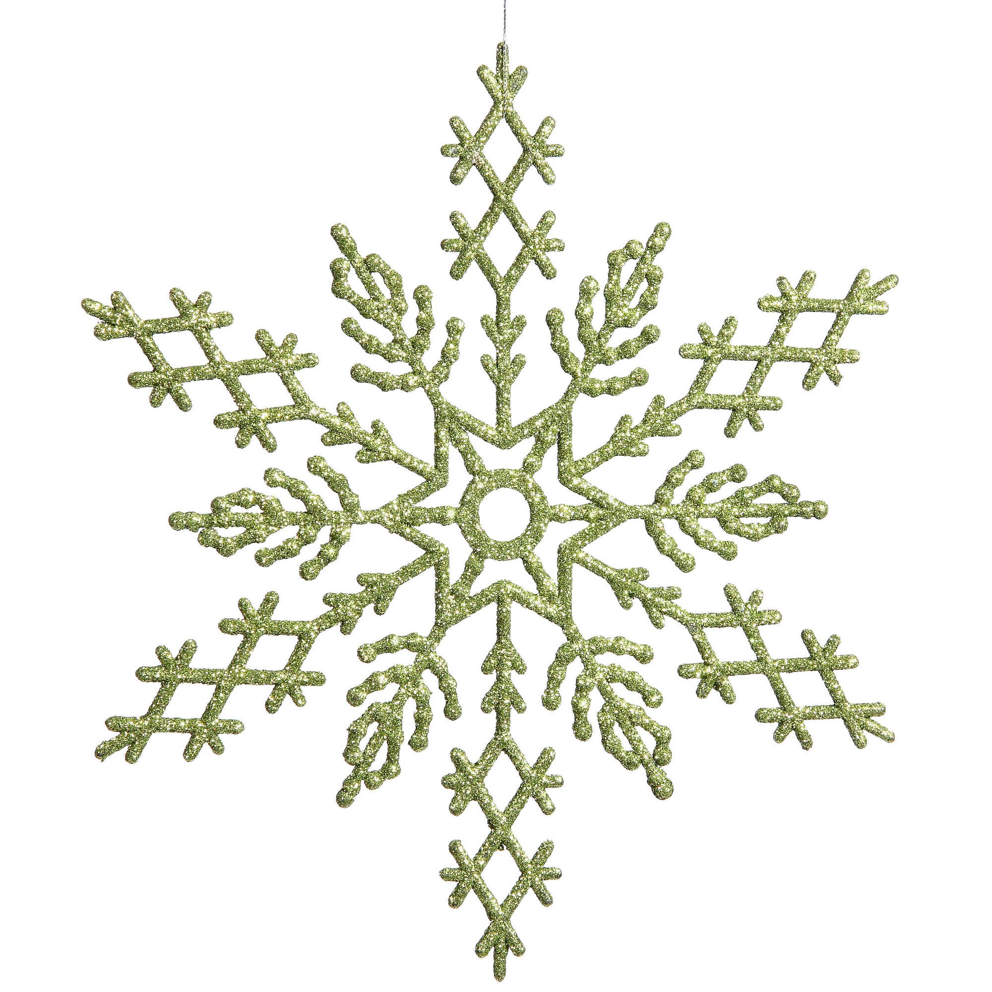 Vickerman Glitter Snowflake Christmas Ornaments with 12 per PVC Box, 8, Lime