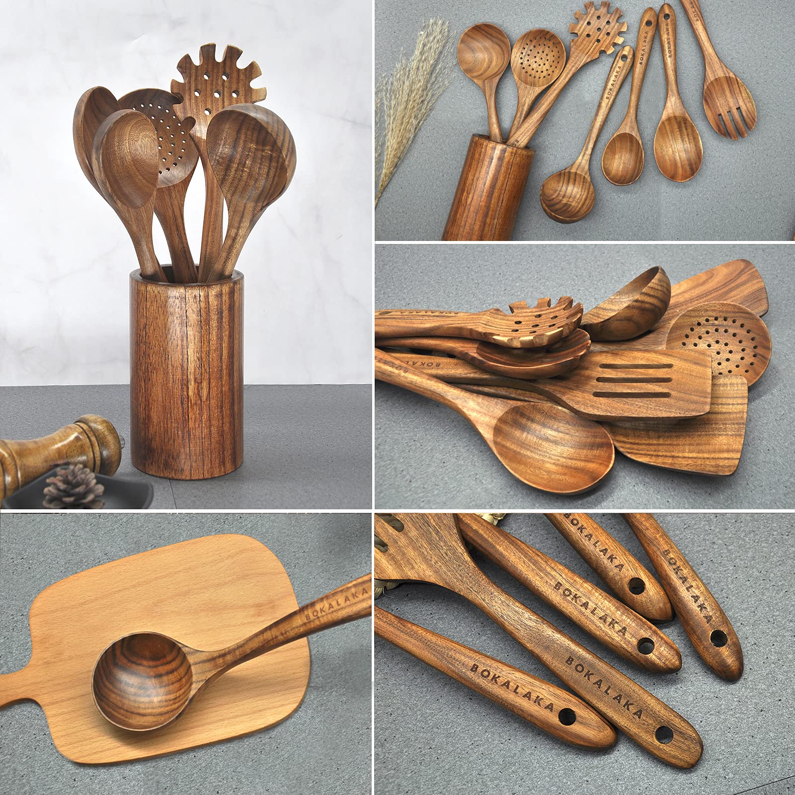 Wooden Spoons For Cooking,10 Pcs Natural Teak Wooden Kitchen Utensils Set Wooden Utensils For Cooking Wooden Cooking Utensils Wo