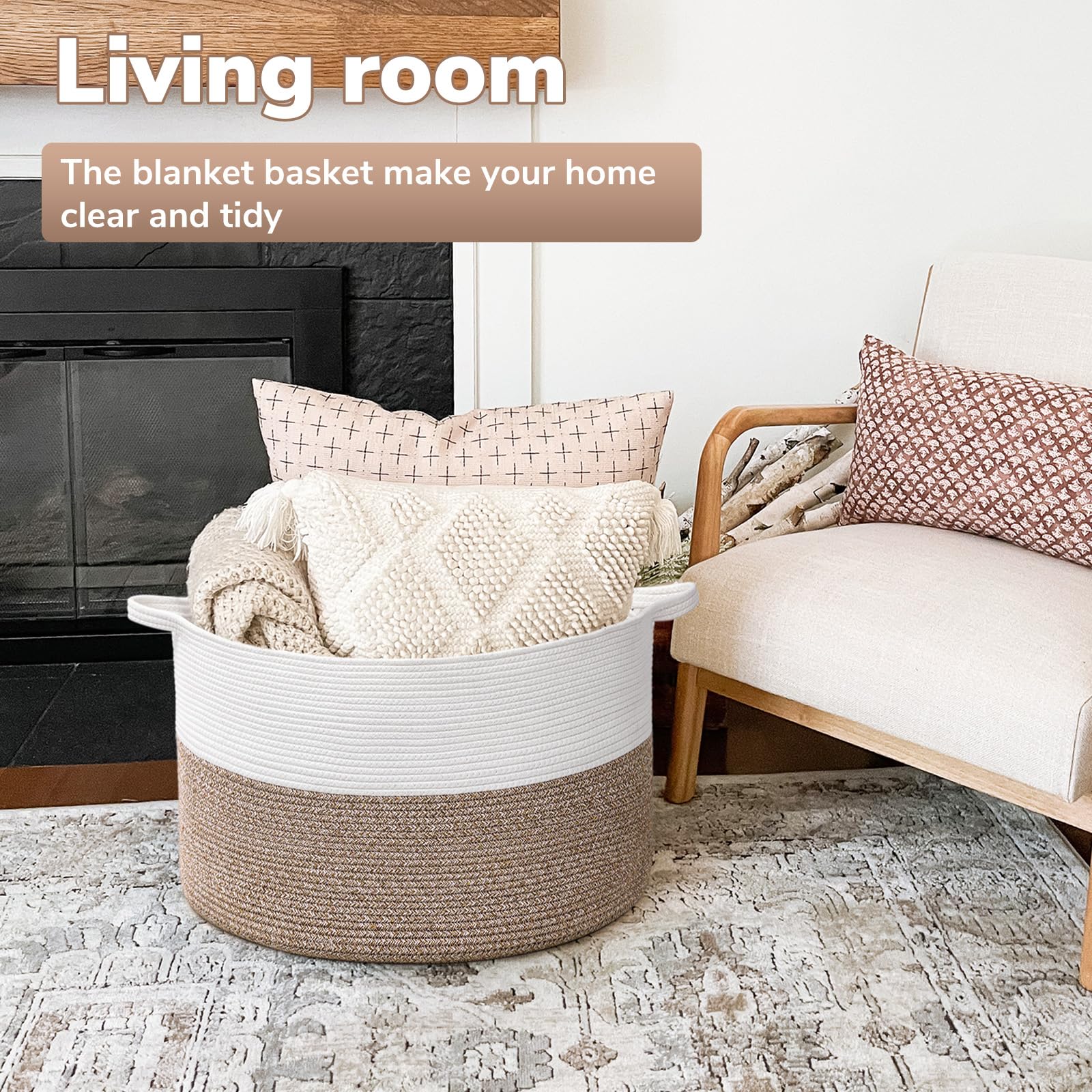 Goodpick Large Storage Basket, 83L Blanket Basket For Living Room, Woven Storage Basket, Large Laundry Basket For Clothes, Chris