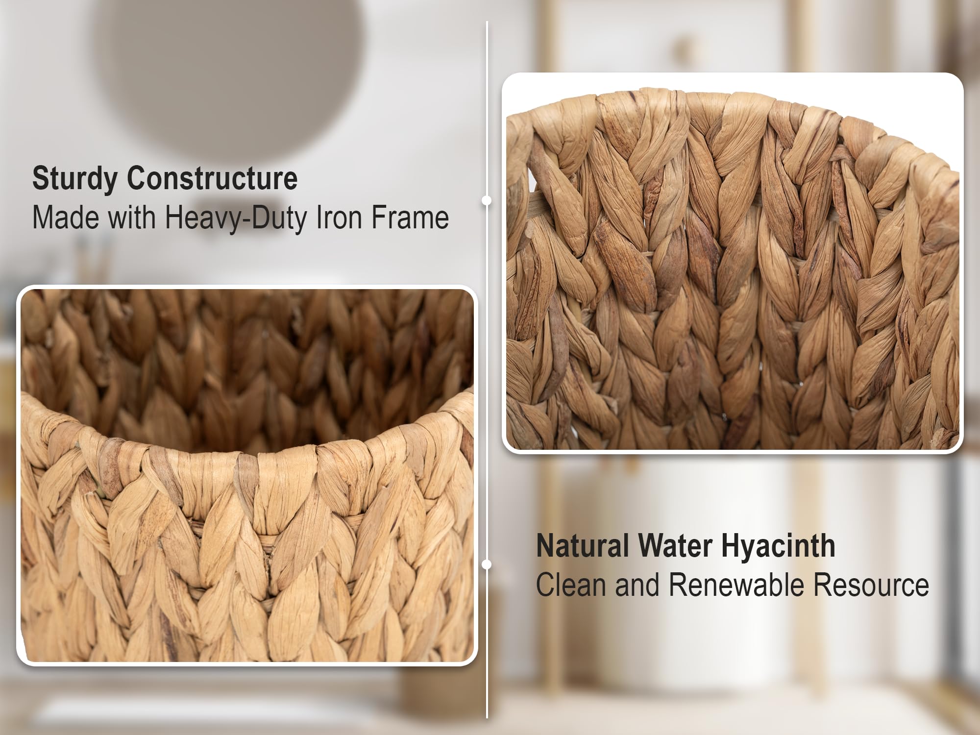 Storageworks Wicker Waste Basket, Small Trash Can, Wicker Trash Basket With Handwoven Water Hyacinth, Wicker Garbage Can For Bed