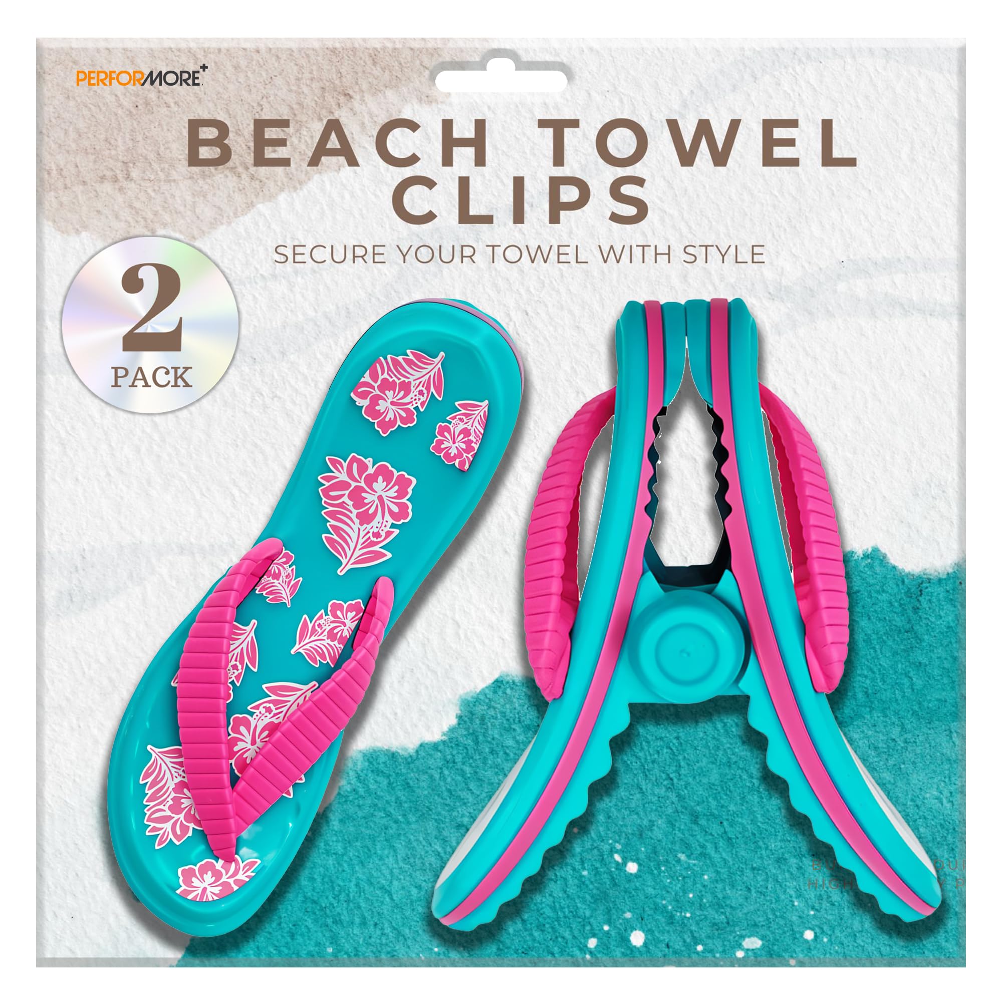 PERFORMORE Flip Flop Beach Towel Clips (Pink Strap)  Set of 2  Portable Towel Holder Clips  Secure Clips for Beach Chairs Deck Patio Pool Boat Cruise Lounge Chair Accessories