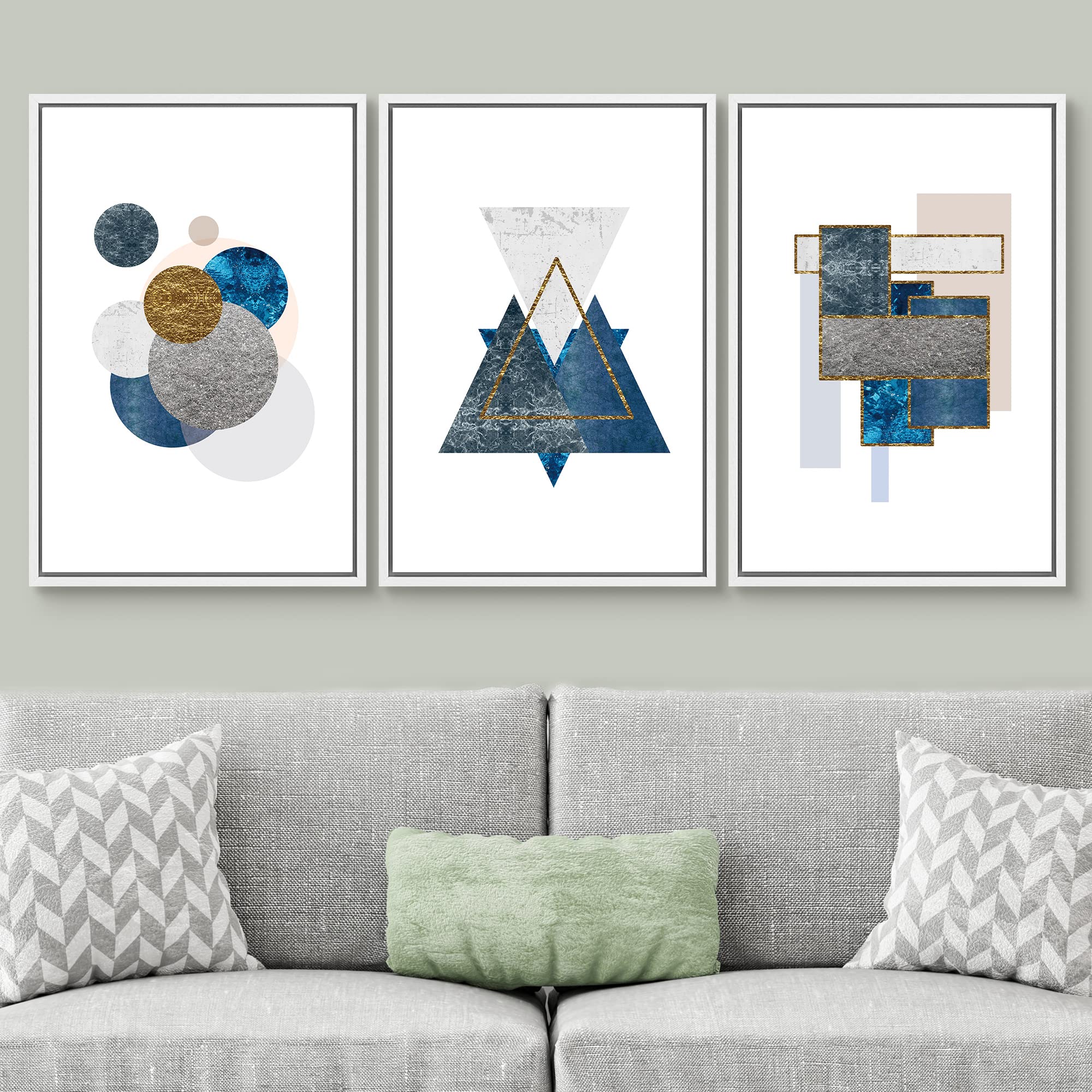 Signwin 3 Piece Framed Canvas Wall Art Abstract Geometry Canvas Prints Home Artwork Decoration For Living Room,Bedroom - 16''X24