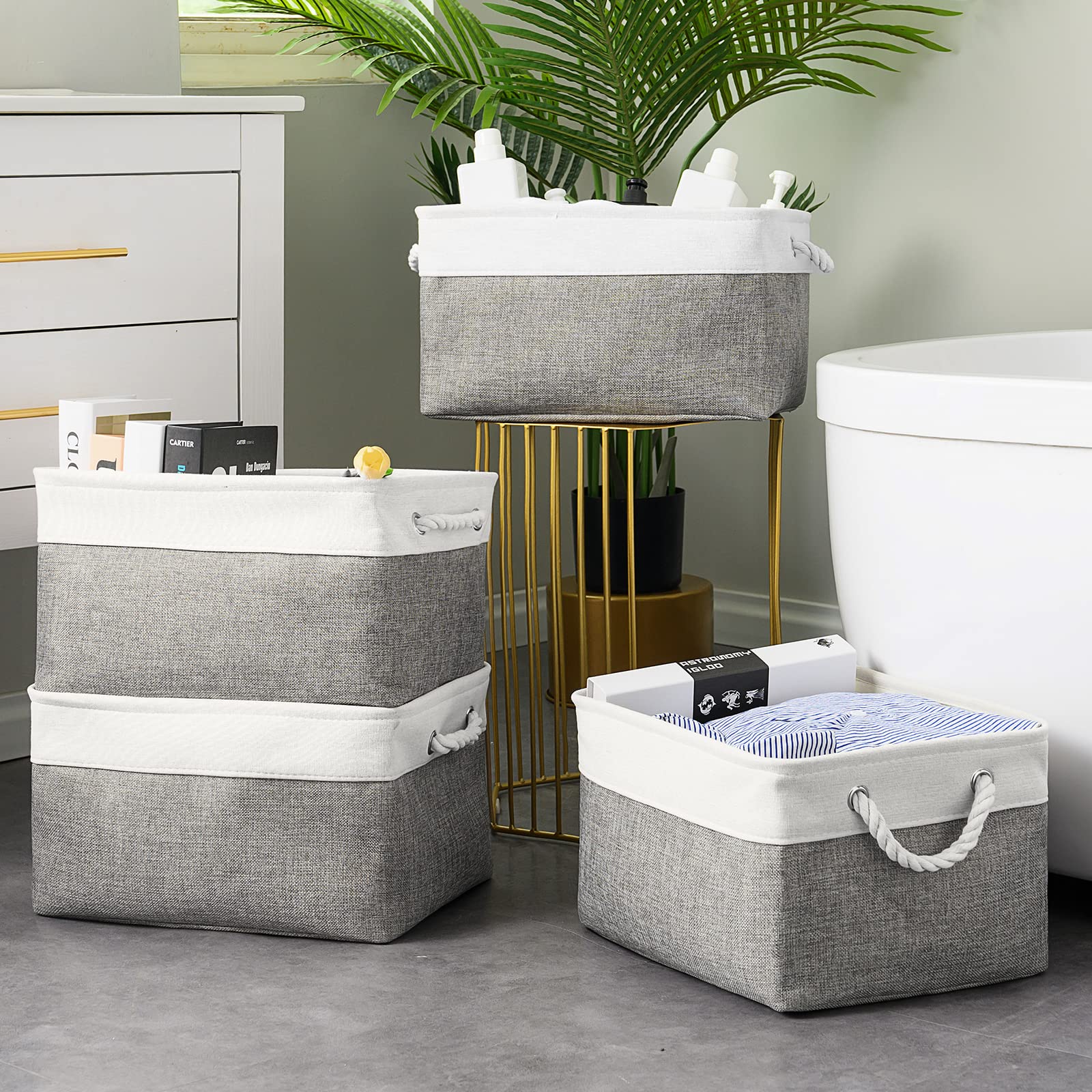 Sacyic Storage Basket 16X12X8 Inch Fabric Sturdy Canvas Storage Bins Organizer With Handles For Clothes And Toy Storage Foldable