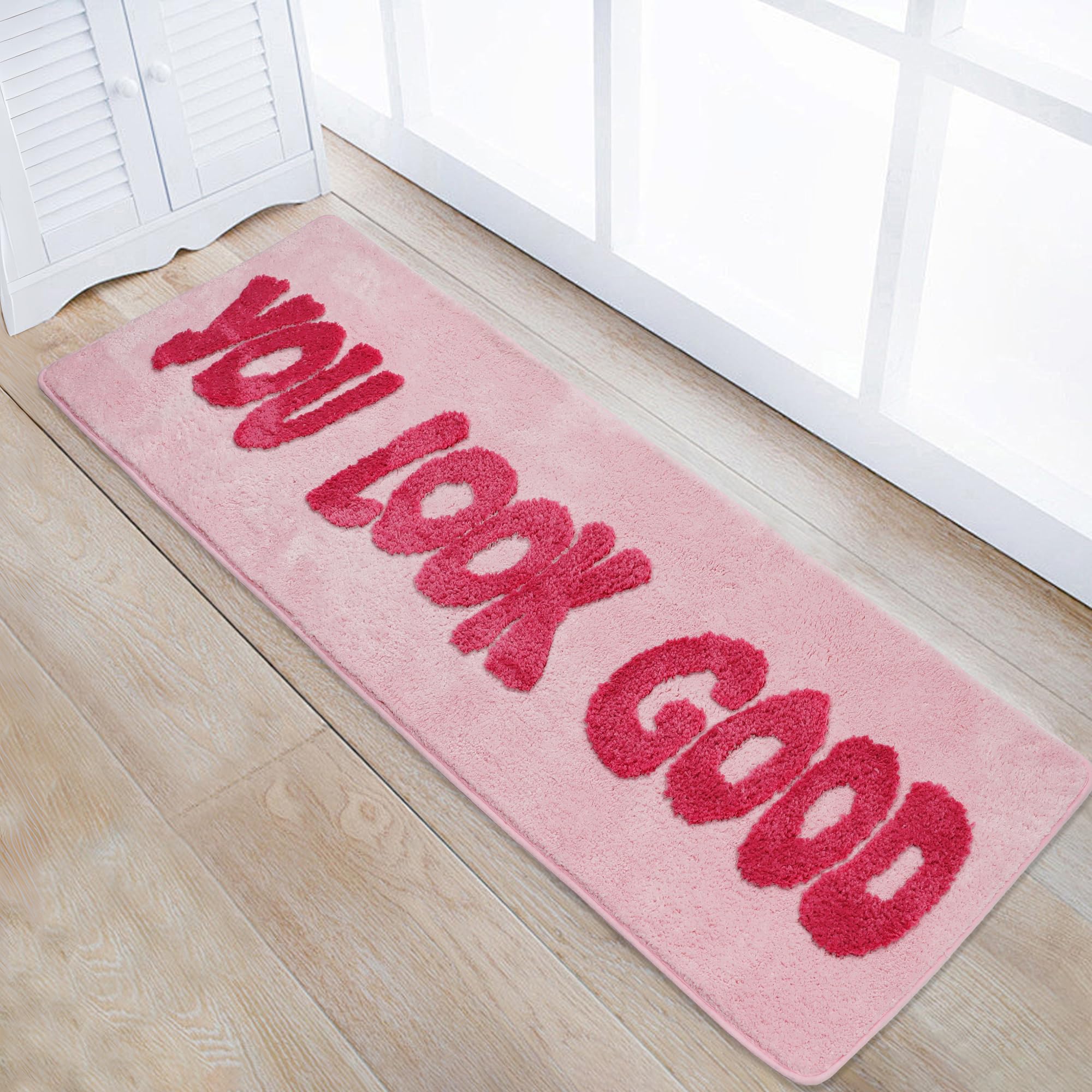 Oturgor You Look Good Bathroom Rug, Hot Pink, 20''X60'' Soft Plush, Super Water Absorbent, Non-Slip Backing, Easy Cleaning, Vibr