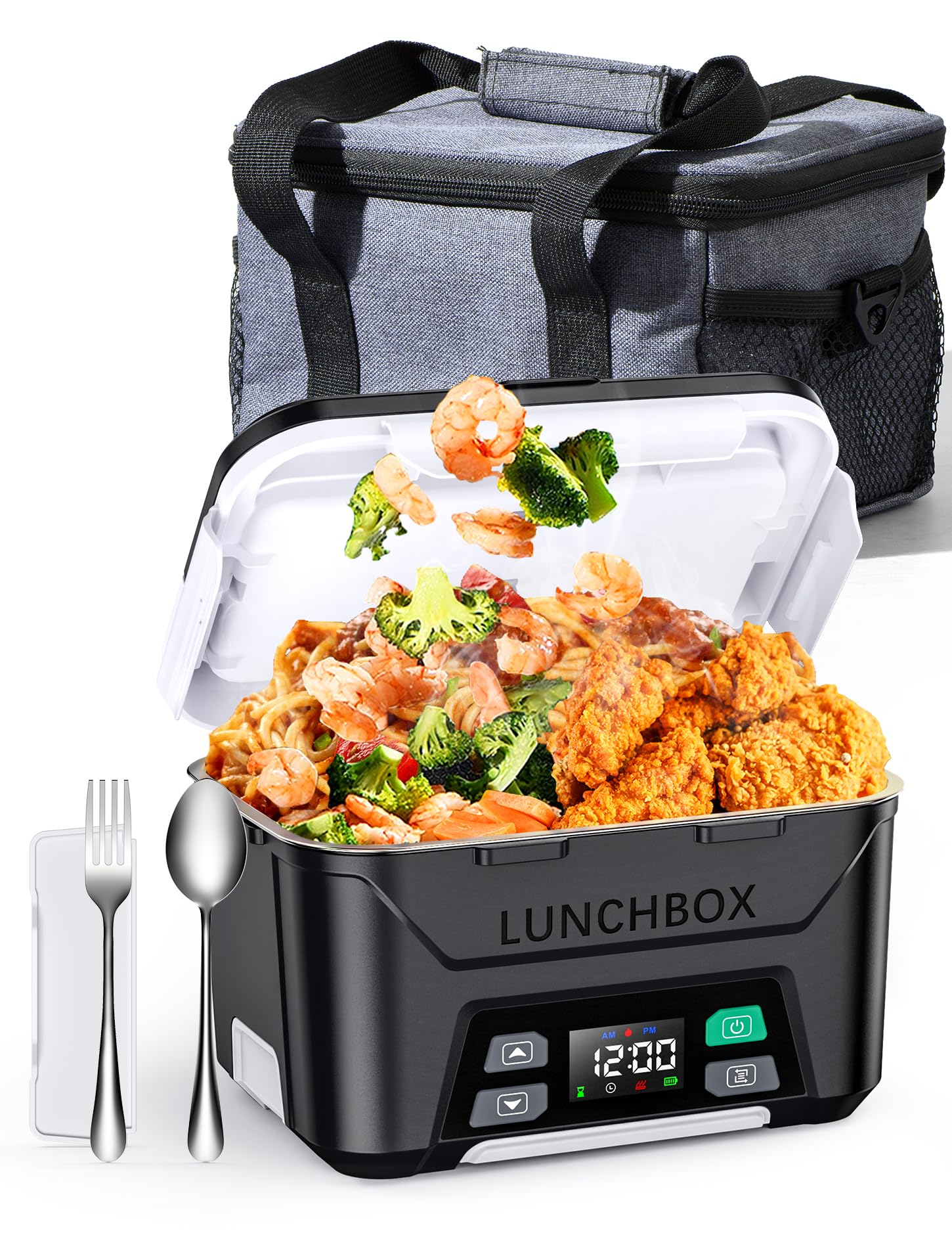 EAST OAK Heated Lunch Box Battery Powered with Automatic Heating, Cordless Heatable Lunchbox for Adults, 1.3L Portable Food Warm