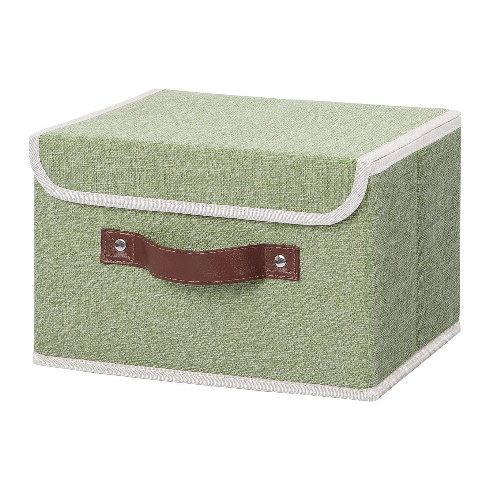 Anminy Storage Bin With Lid Storage Boxes With Pu Leather Handles Pp Plastic Board Decorative Foldable Lidded Cotton Linen Fabri