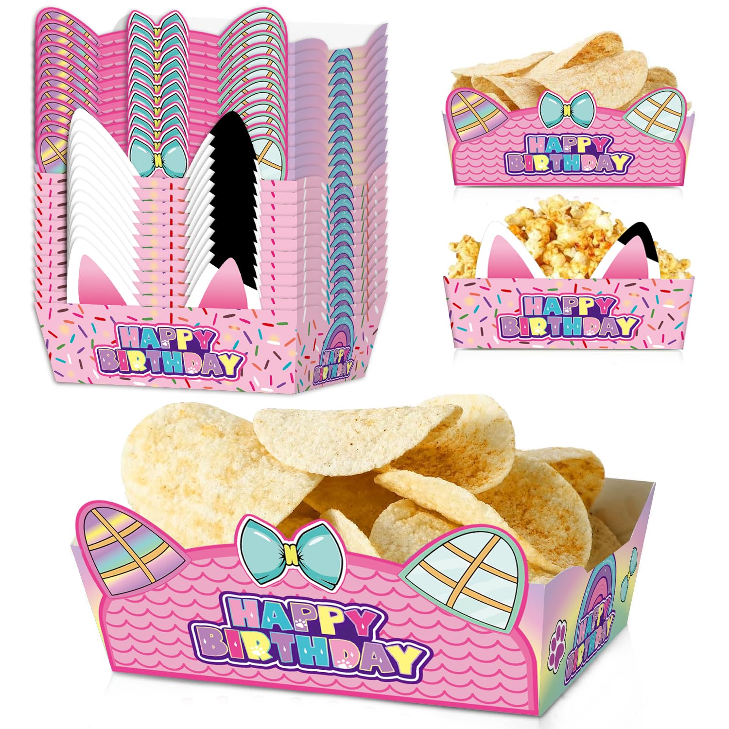 Terasilian 24Pcs Cartoon Dollhouse Food Tray Party Favors Paper Food Serving Tray Birthday Party Supplies Doll Theme Cartoon Pap