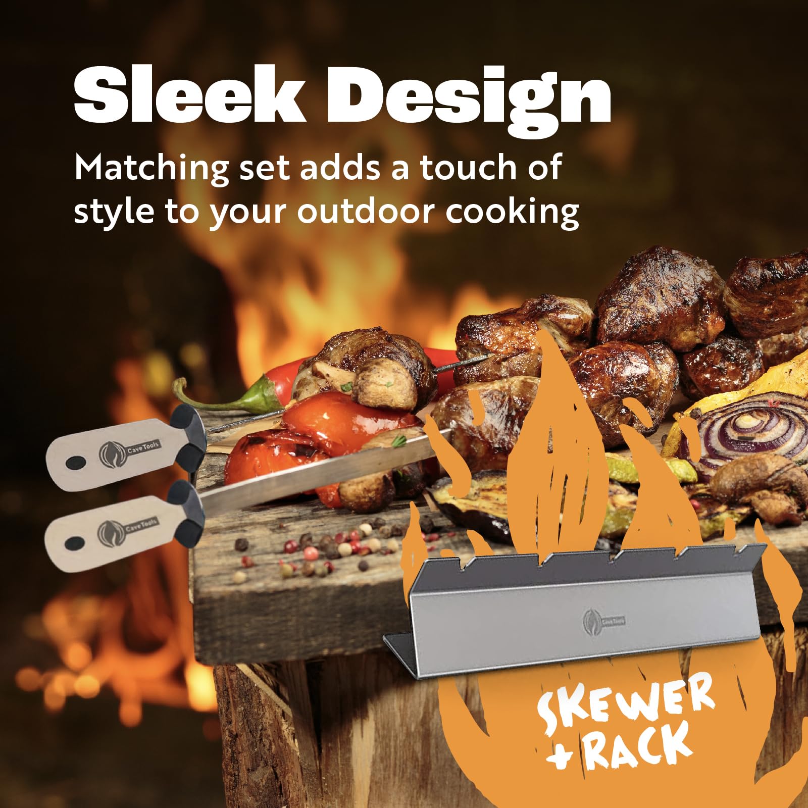 Cave Tools Kebab Rack - Stainless Steel, Build Compatible With Wood, Round, Metal, Flat Or Bamboo Skewers - Bbq Grilling Accesso