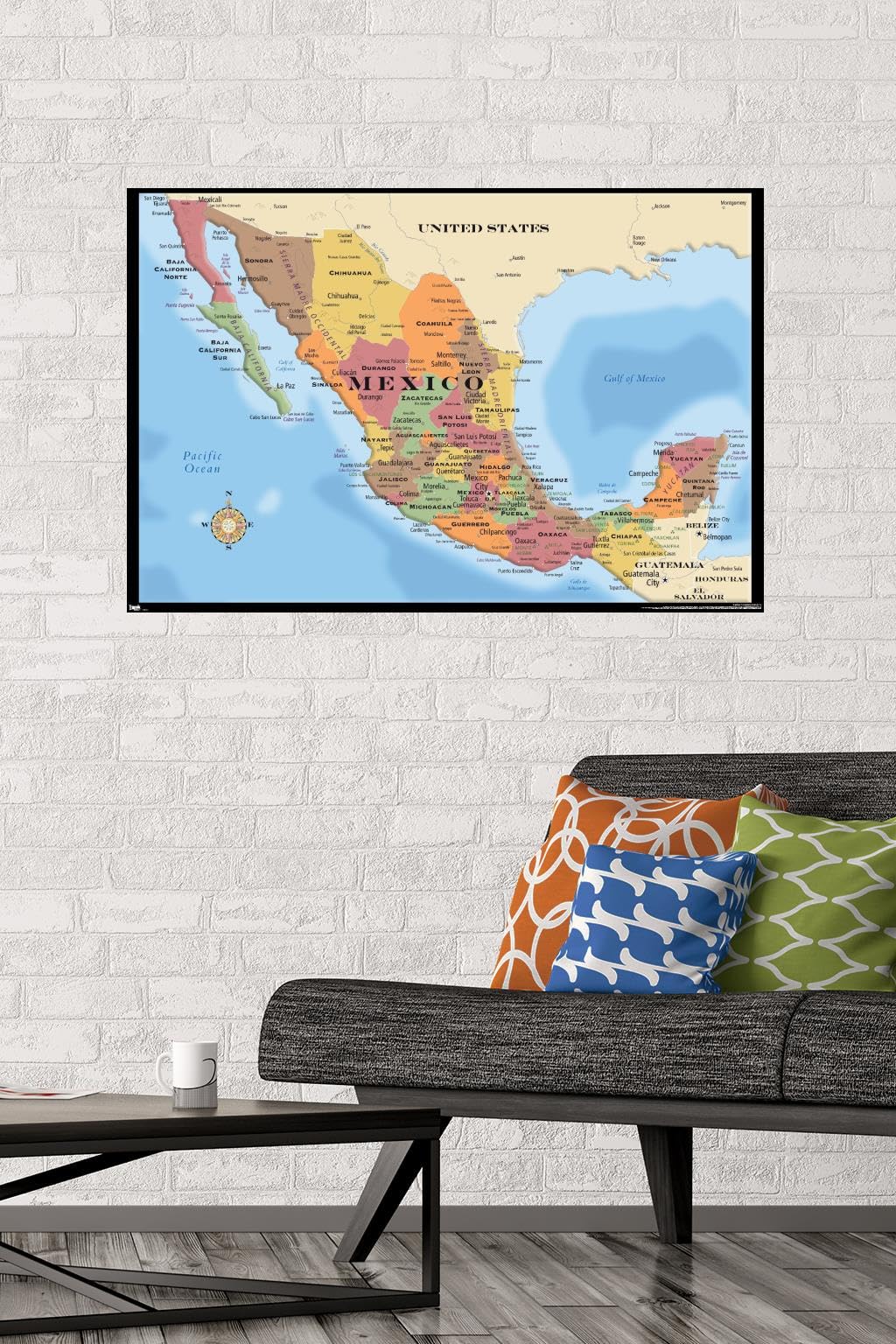 Trends International Map - Mexico Wall Poster, 22.375'' X 34'', Poster & Mount Bundle