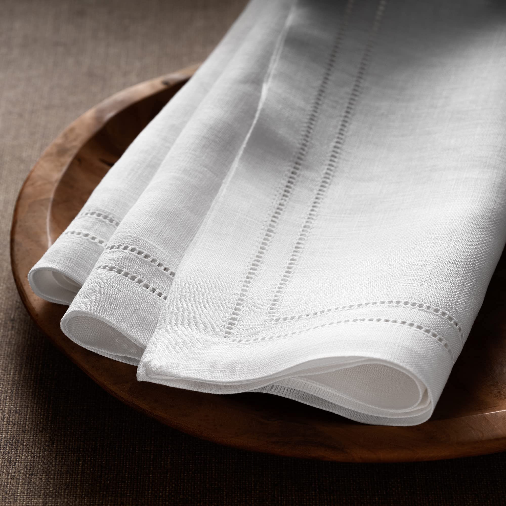 O'lucio Authentique Home Linen Napkins Set of 4 - 20"x20" White 100% Flax Linen with Double Hemstitch - Perfect for Summer Decor