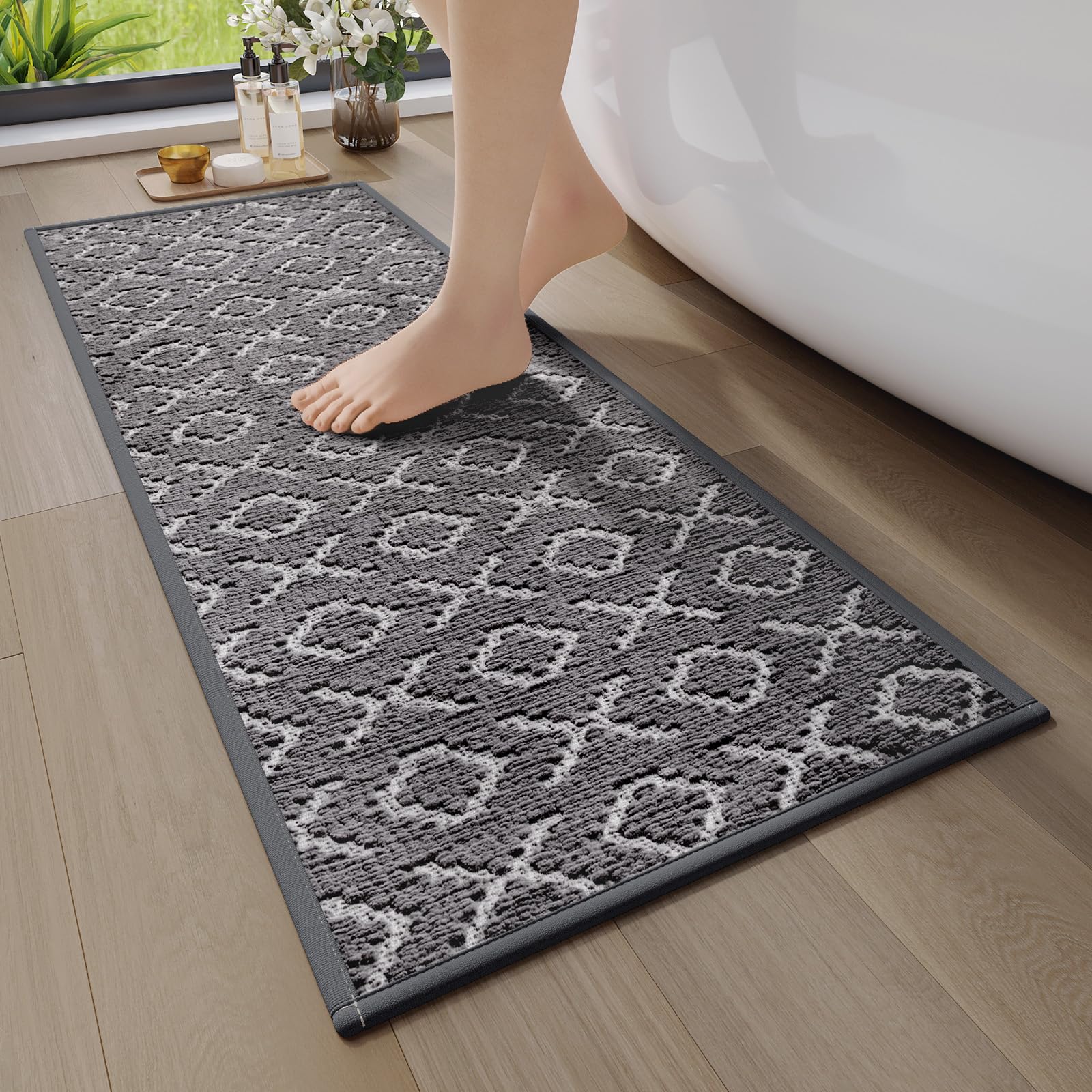 YDKGL Bathroom Rugs Non Slip, Super Absorbent Quick Dry Bath Mat, Rubber Backing Ultra Thin Bathroom Mats Fit Under Door Bathroo