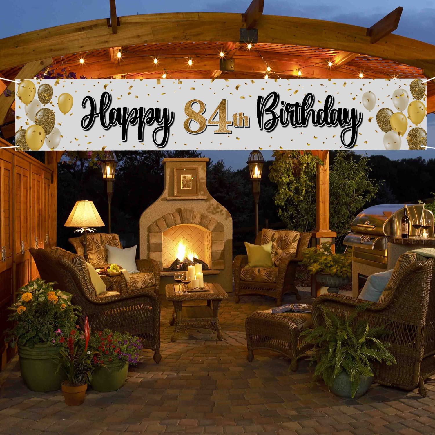 Laskyer Happy 84Th Birthday Decorations,84Th Gold Balloon Large Birthday Hanging Banner Sign,84 Years Old Bday Party Supplies.