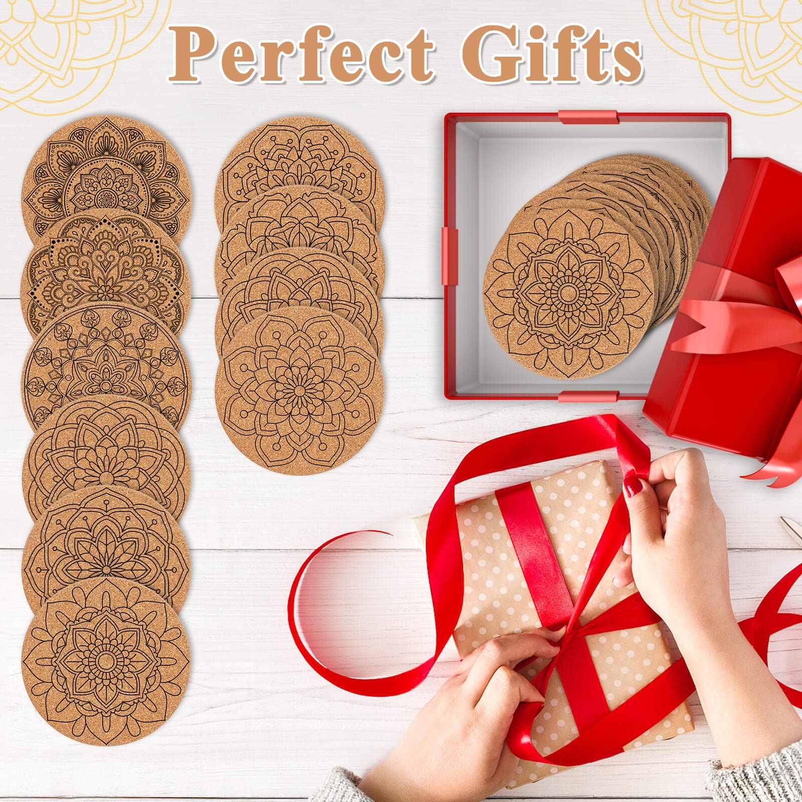 10 Pieces Cork Coasters For Drinks, Billbotk Cup Coasters With Holder For Coffee Table Tabletop Protection, Home Decor, Suitable