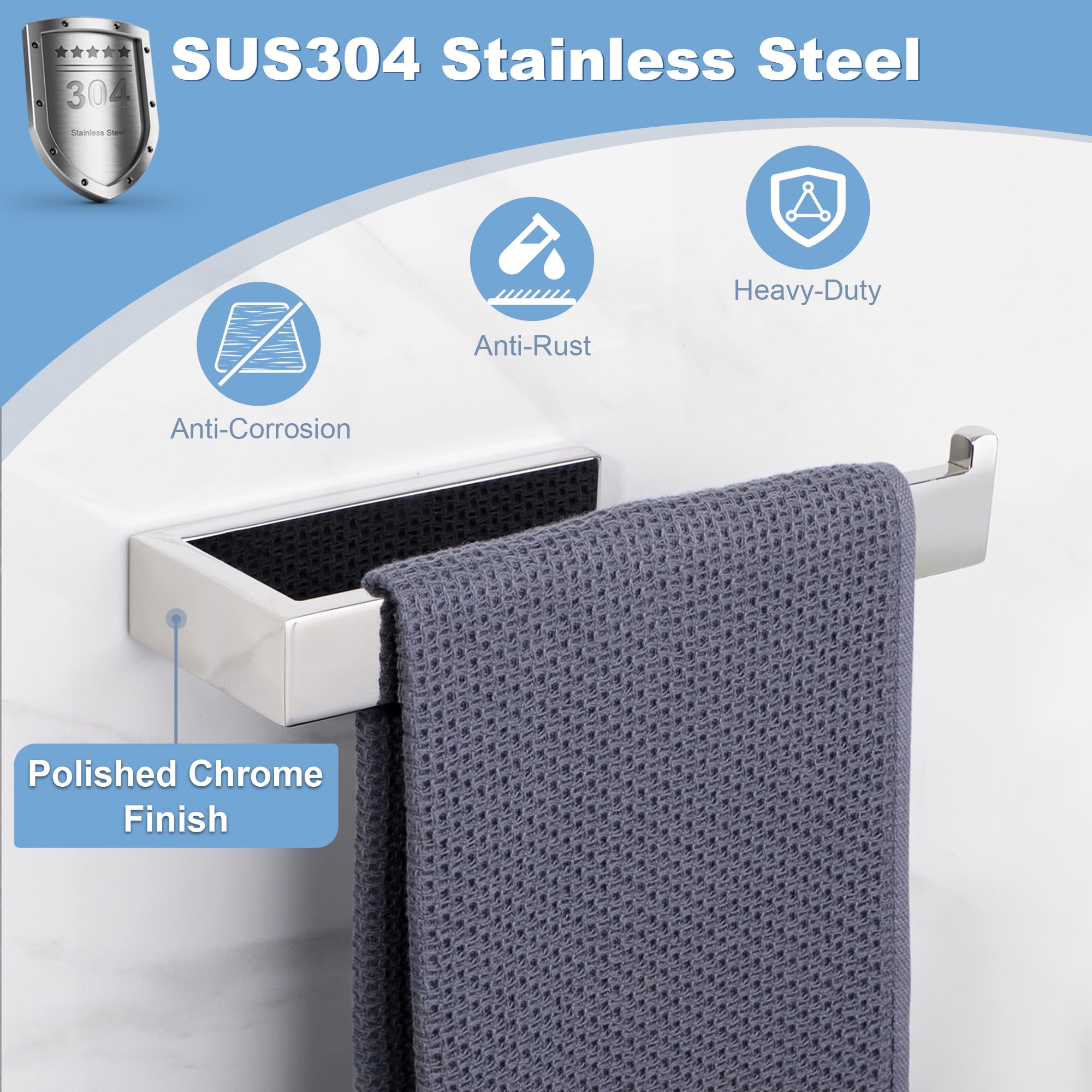 Sayayo Chrome Towel Ring For Bathroom, 10 Inch Hand Towel Bar Towel Rack Towel Holder Wall Mounted Square, Sus304 Stainless Stee