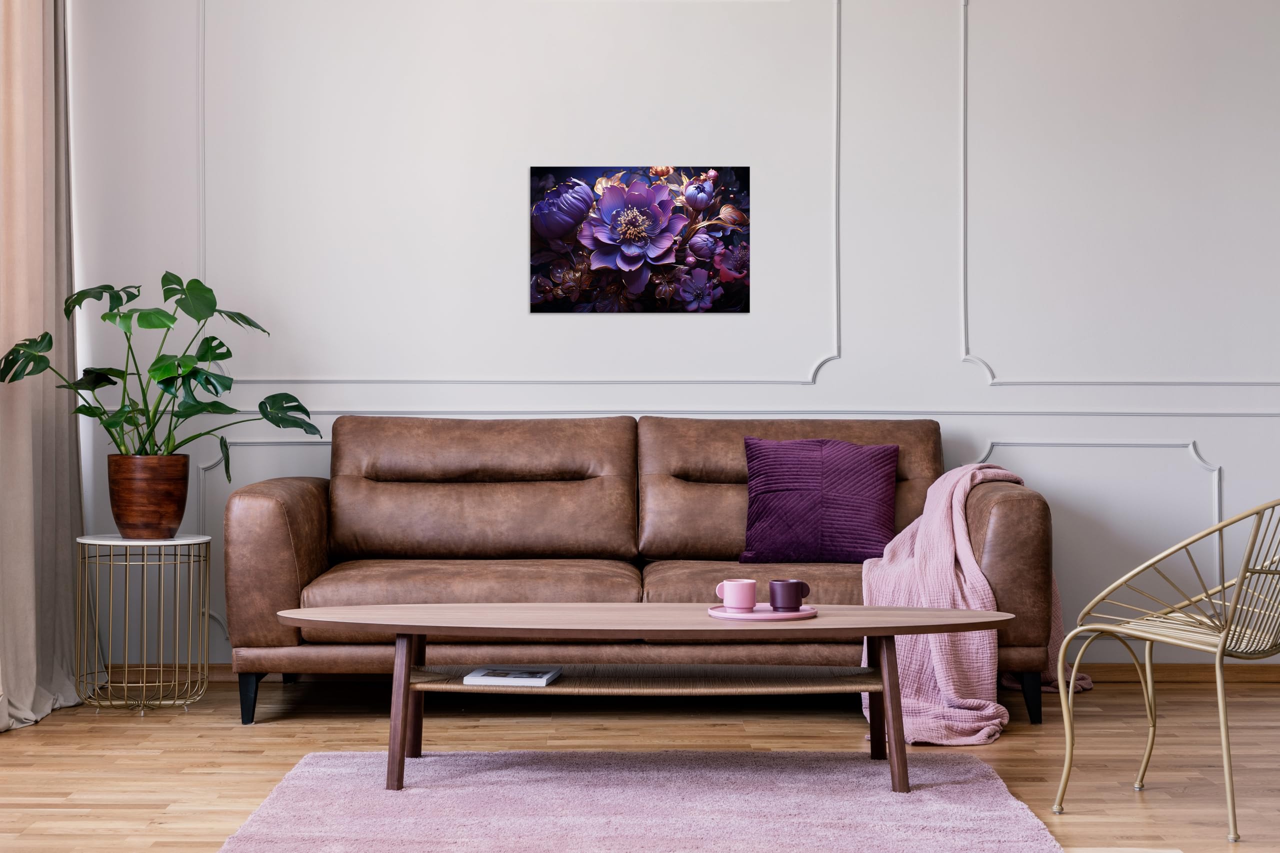 Tutubeer 1 Pcs Purple Canvas Art Purple Flower Canvas Abstract Purple Flower Picture Purple Pictures Print On Canvas Stretched A