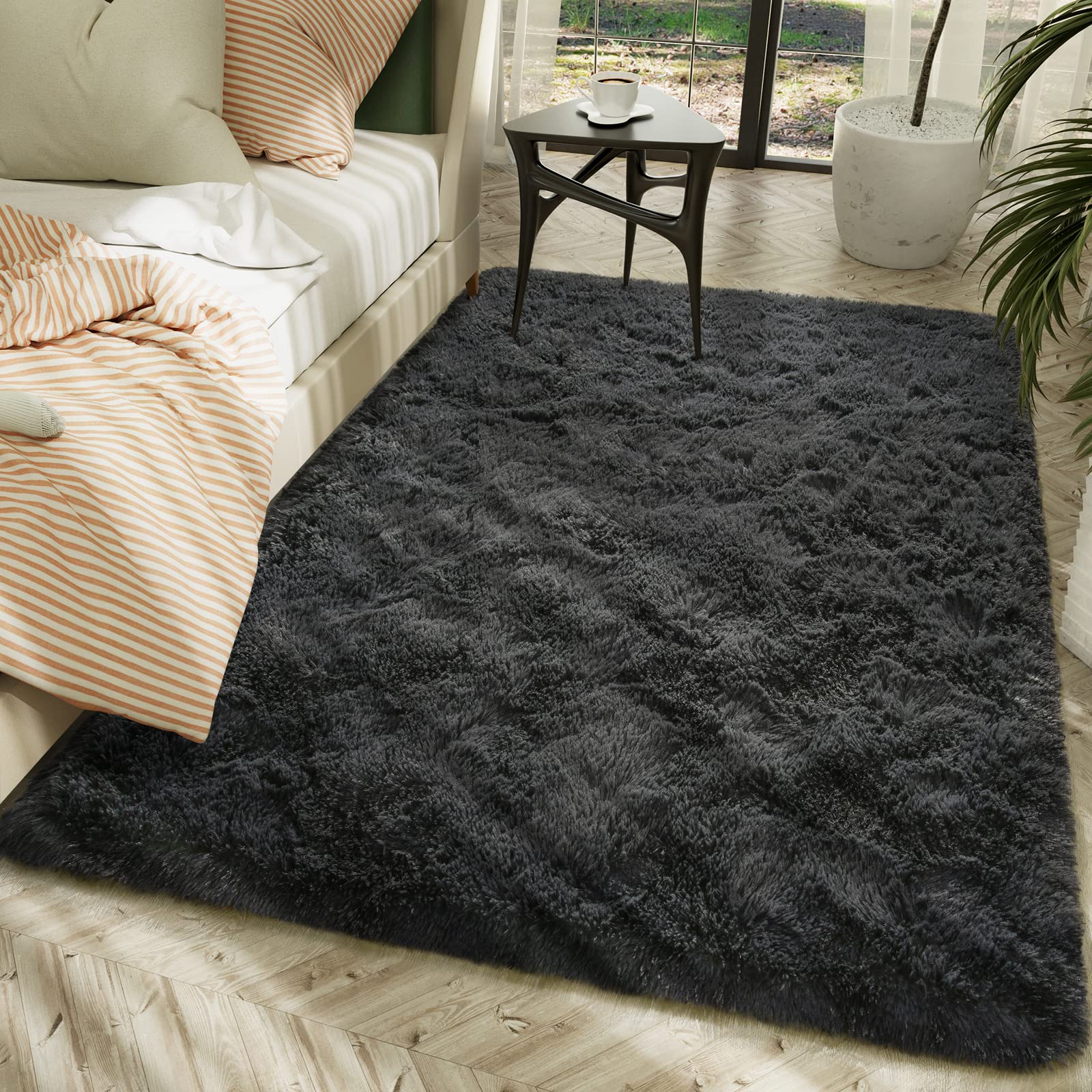 LOCHAS Ultra Soft Indoor Modern Area Rugs Fluffy Living Room Carpets for Children Bedroom Home Decor Nursery Rug 6x9 Feet, Dark 