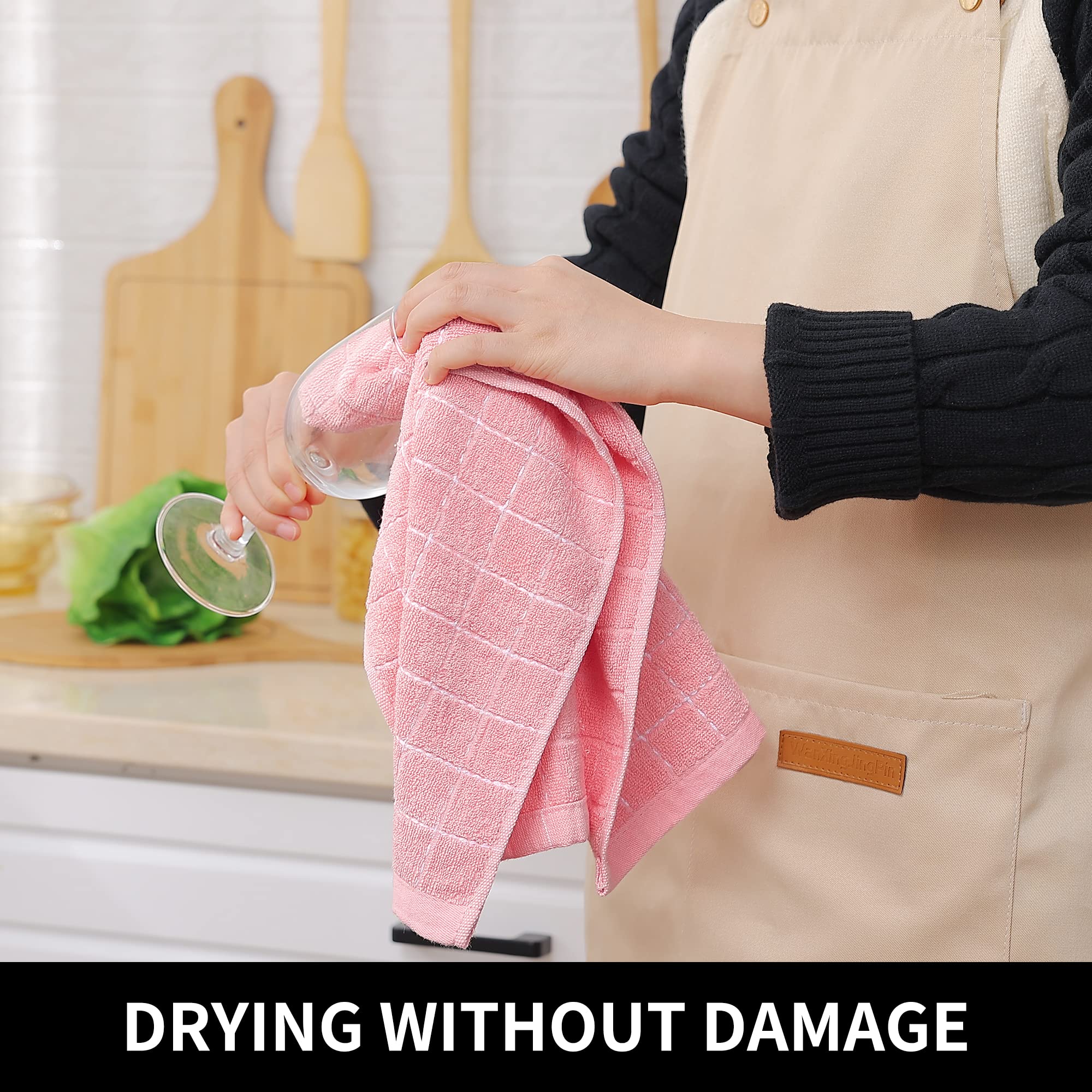 Homaxy 100% Cotton Terry Kitchen Towels(Pink, 13 X 28 Inches), Checkered Designed, Soft And Super Absorbent Dish Towels, 4 Pack