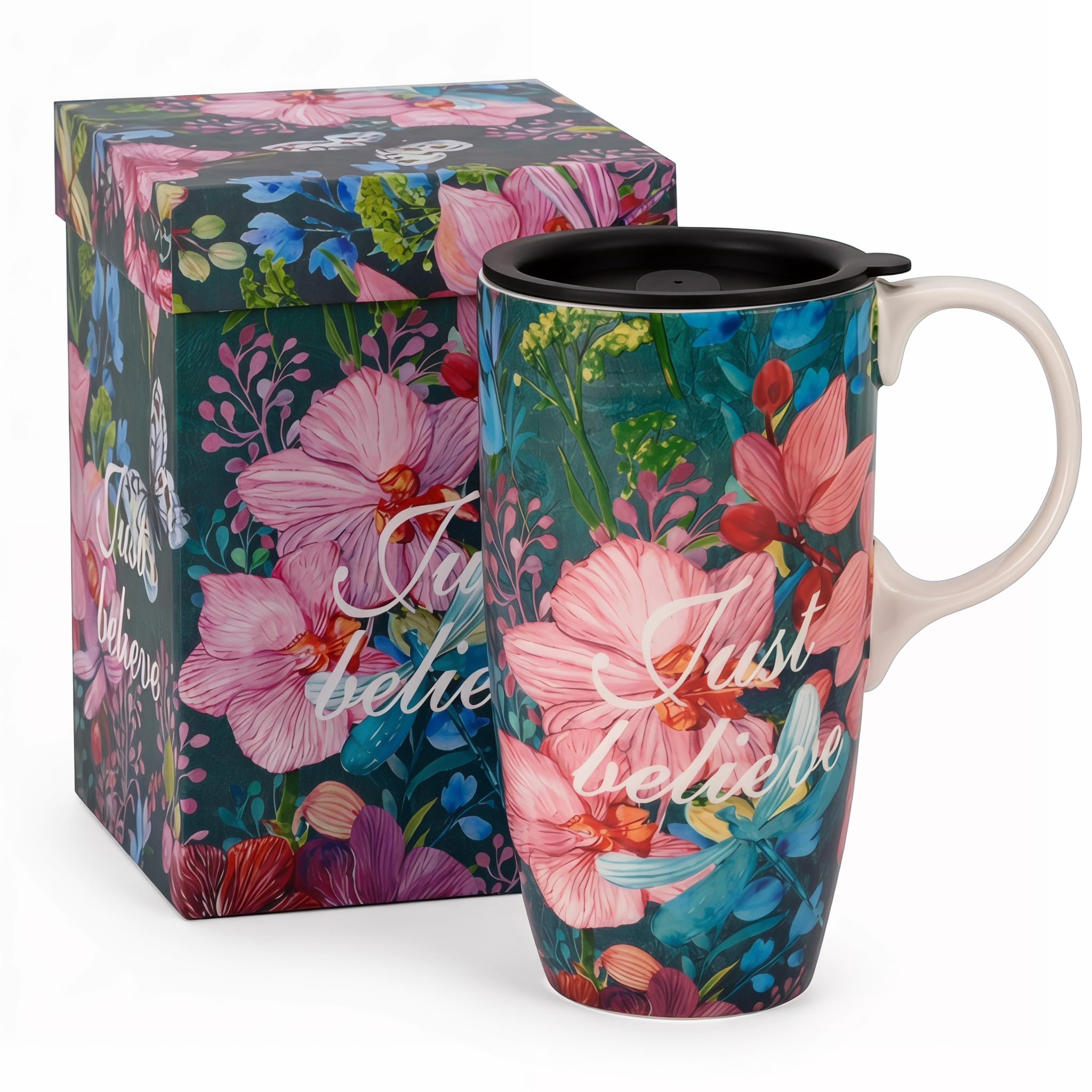 DUSVALLY 17oz Ceramic Travel Mug with Lid, Just Believe Mug