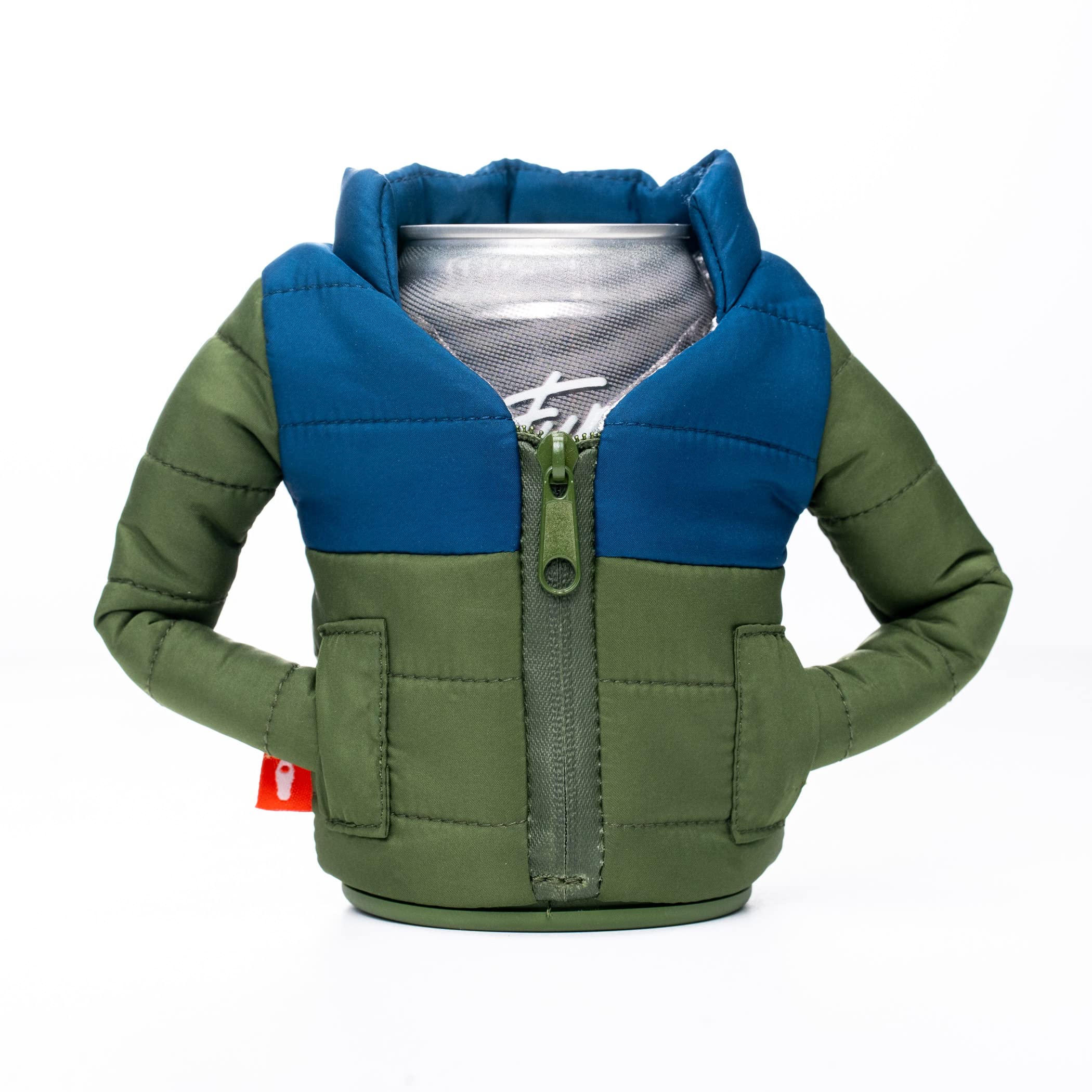 Puffin - The Puffy Beverage Jacket, Insulated Can Cooler, Olive Greensailor Blue