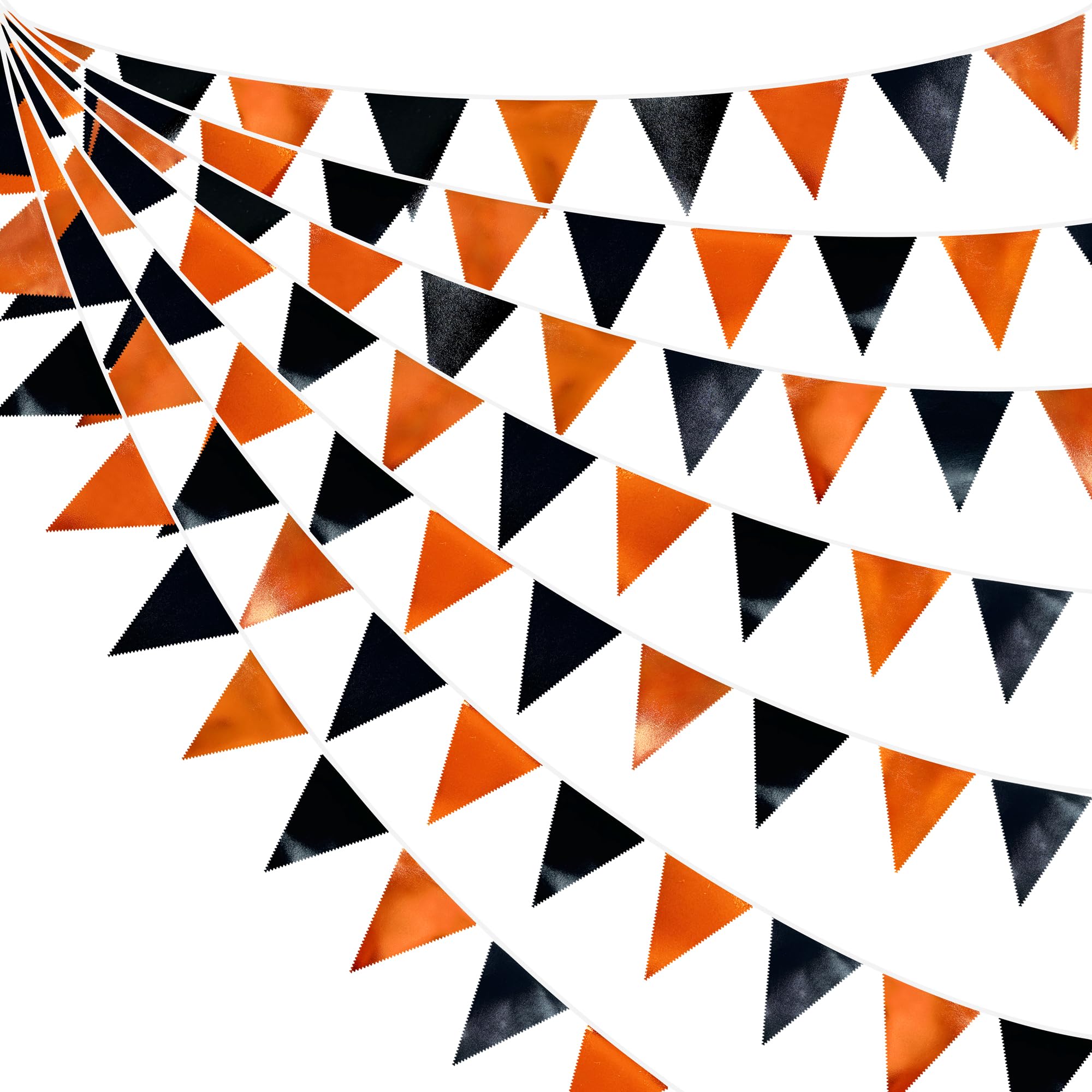 Black Orange Party Decoration Metallic Fabric Triangle Pennant Banner Flag Bunting Garland For Graduation Halloween Fall Autumn