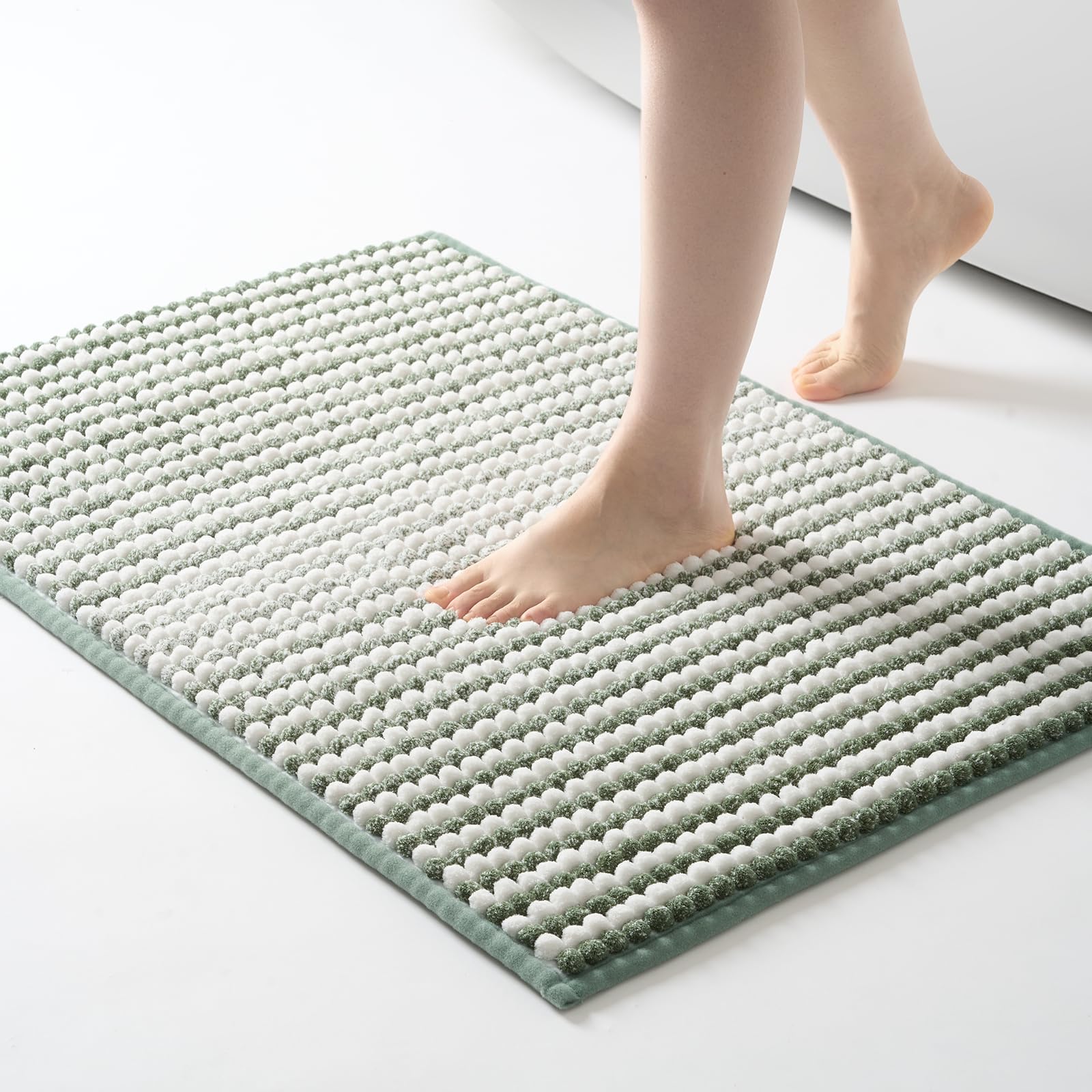 Freshmint Chunky Ombre Chenille Bathroom Rug 24''X36'', Large Water Absorbent Soft Bath Rugs For Bathroom Floor, Thick Non Slip