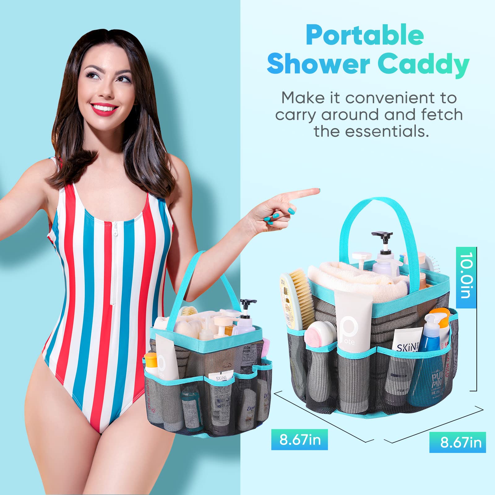 EUDELE Mesh Shower Caddy Portable for College Dorm Room Essentials with 8-Pocket Large Capacity Shower Bag for Beach Swimming Gym Travel essentials