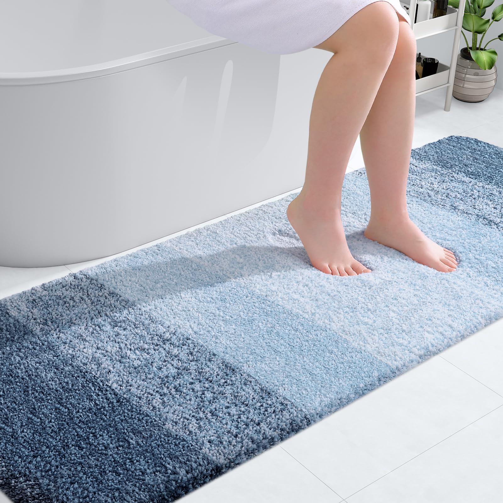 Olanly Luxury Bathroom Rug Mat 70X24, Extra Soft And Absorbent Microfiber Bath Rug, Non-Slip Plush Shaggy Bath Carpet Runner, Ma