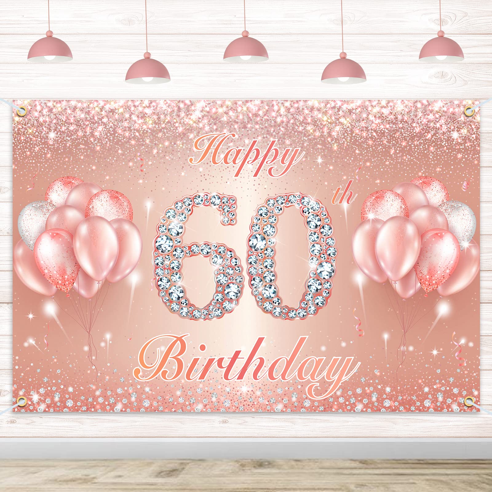 Happy 60Th Birthday Banner Backdrop - 60 Birthday Party Decorations Supplies For Women Or Men - Rose Gold 4 X 6Ft