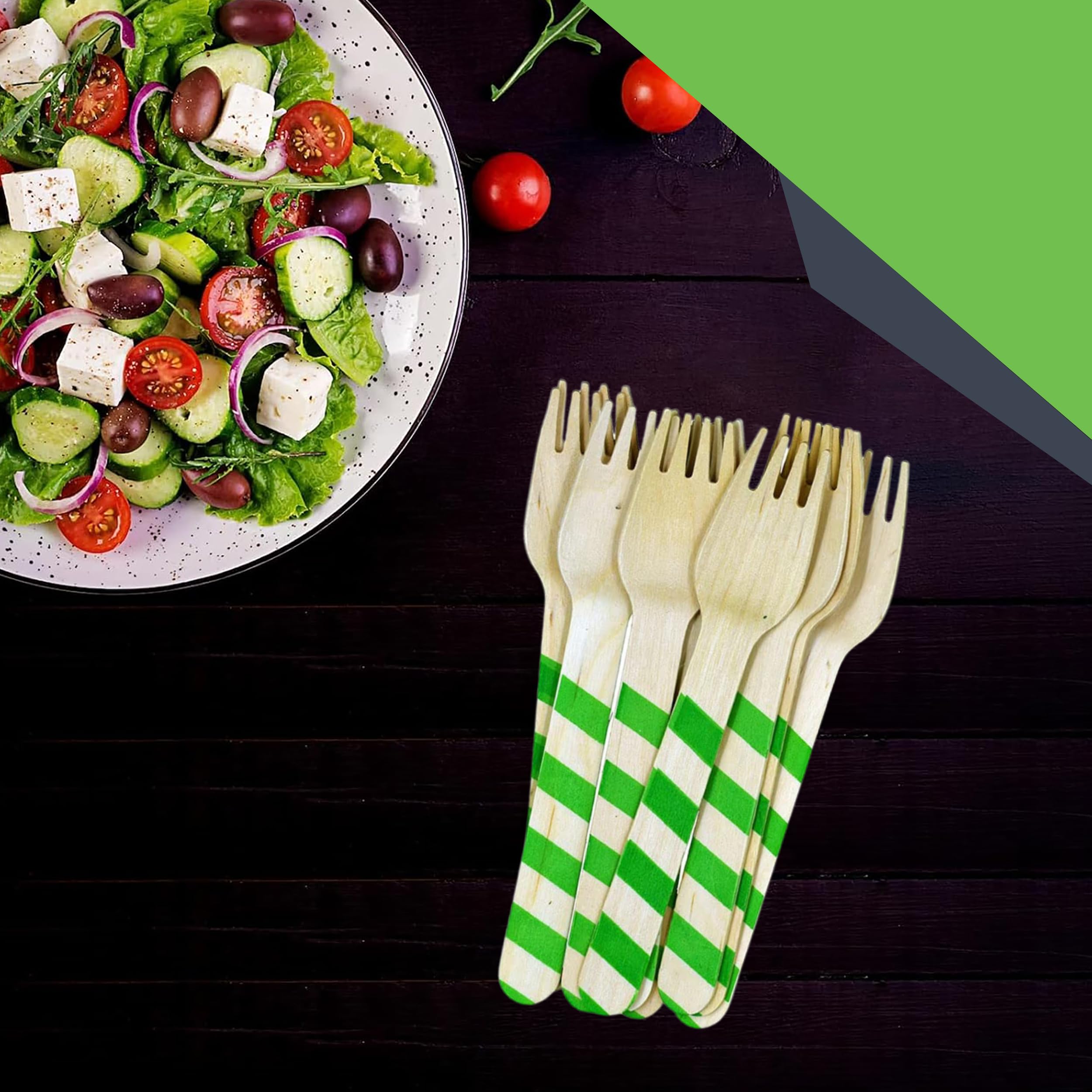 Perfect Stix Red And Green Striped Wooden Printed Forks. Pack Of 50 Printed Forks In Red And Green. 6 Inches In Length.Eco-Frien