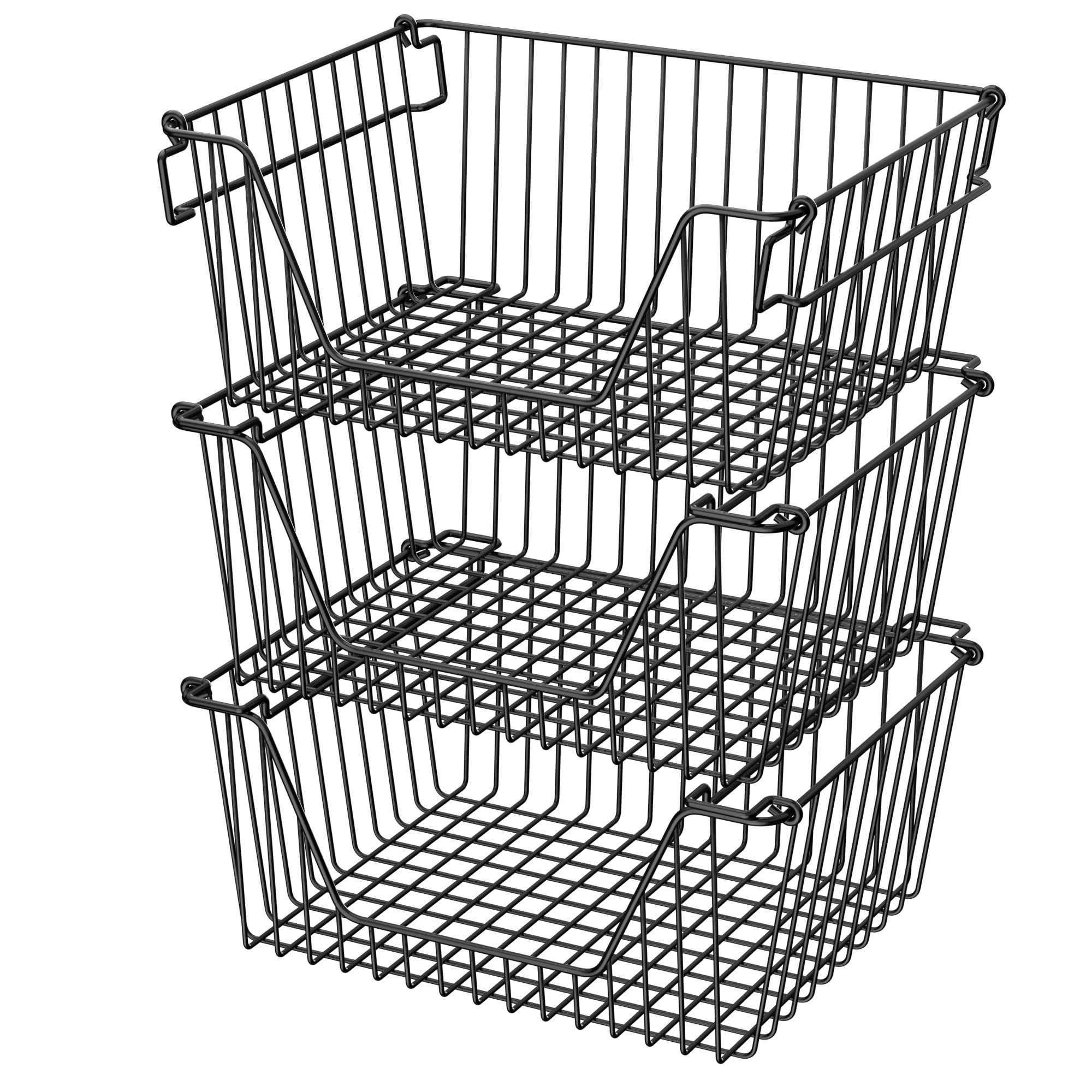 blitzlabs Stackable Wire Metal Baskets Sturdy Cabinet Organizer Wire Pantry Freezer Bin with Handle for Kitchen Fruit Vegetable 