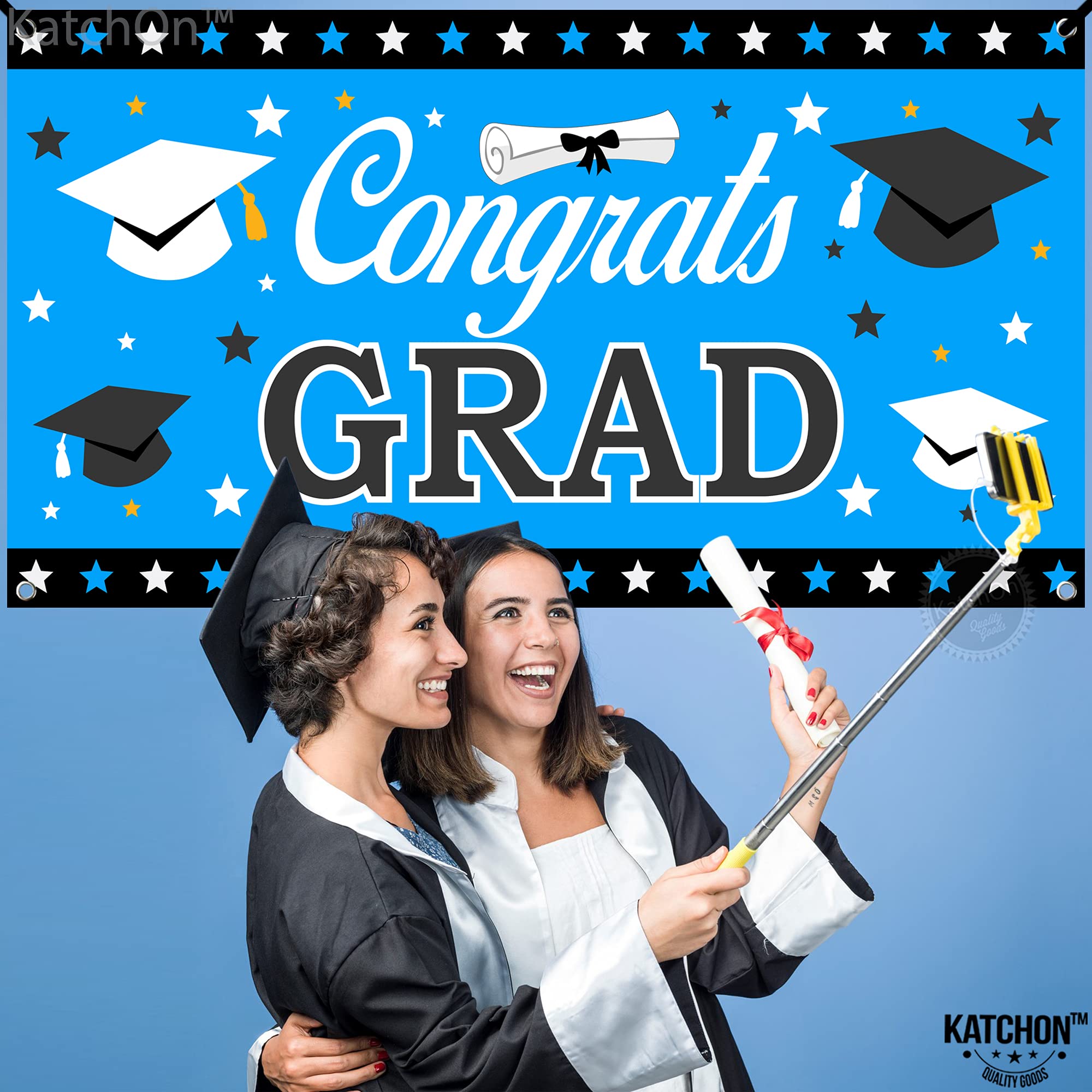 Katchon, Congrats Grad Banner Blue - Xtralarge, 72X44 Inch | Graduation Banner Blue And White For 2024 Graduation Party Decorati