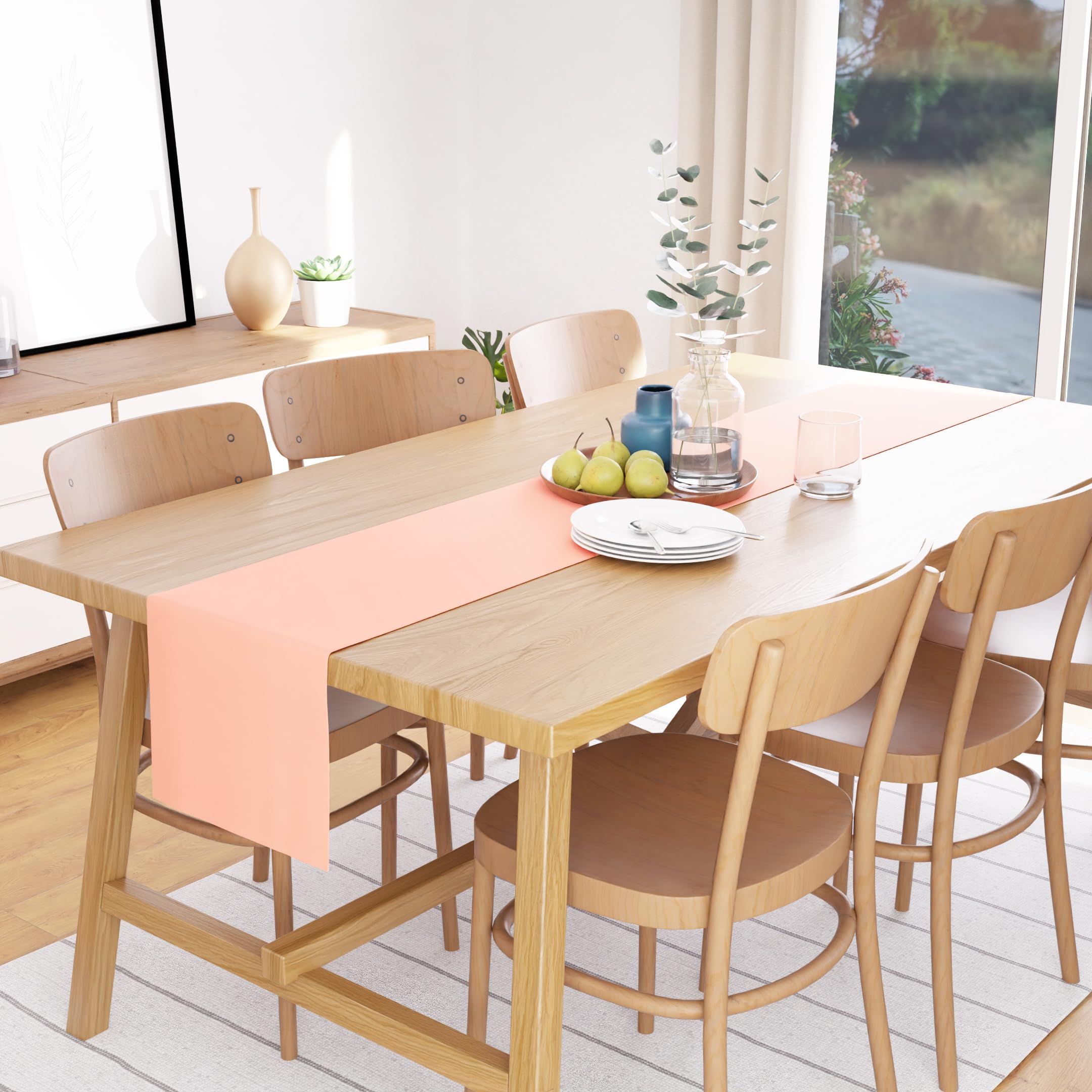 Encasa Xo Table Runner 13X104 In Long | Cotton Canvas Fabric | Powder Pink Solid Color | Machine Washable & Durable