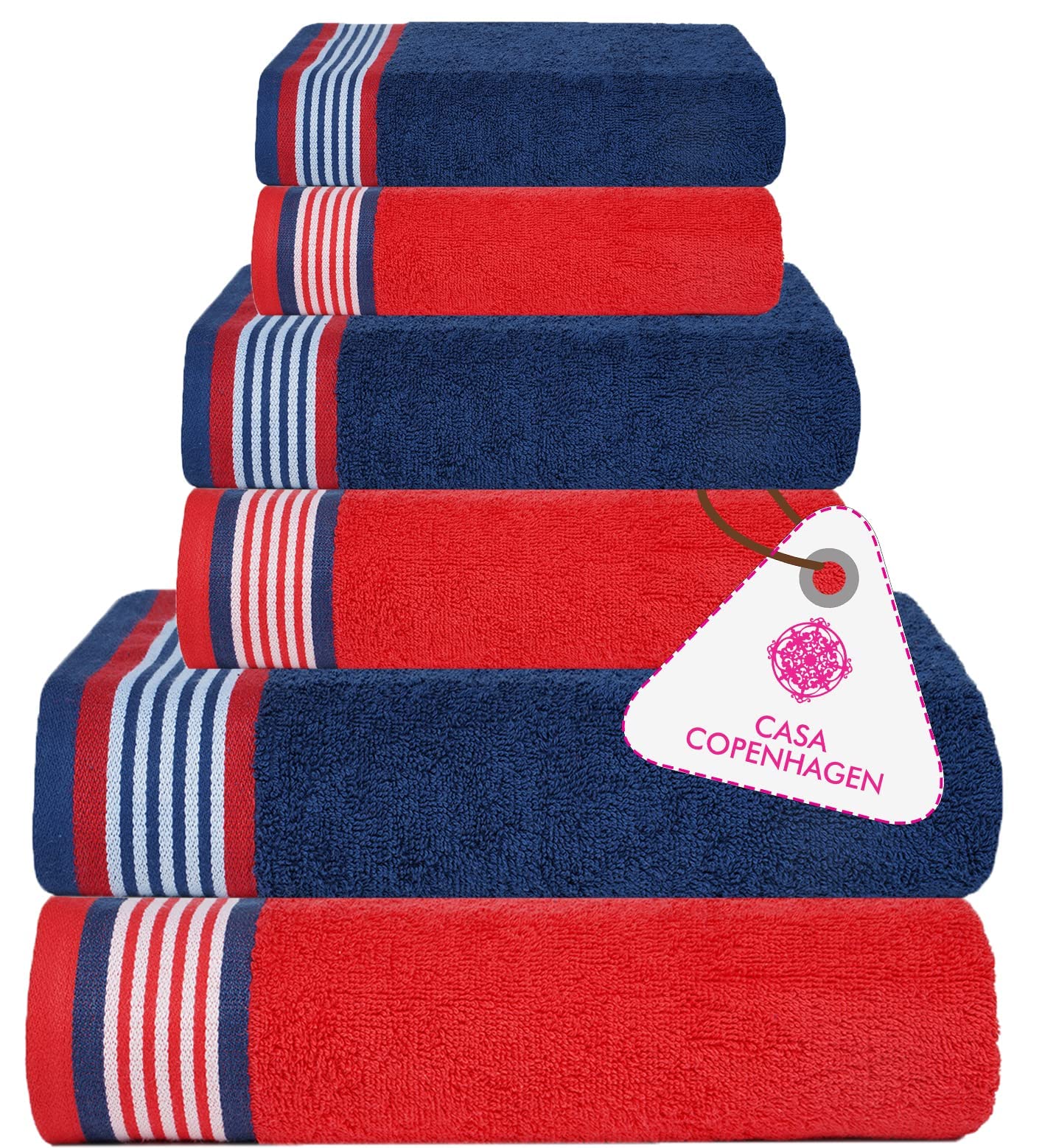 Casa Copenhagen Soft Linen, 6 Piece Bella Towel Set, Cotton For Maximum Softness & Absorbency - Skyway (2 King Size Bath Towel (