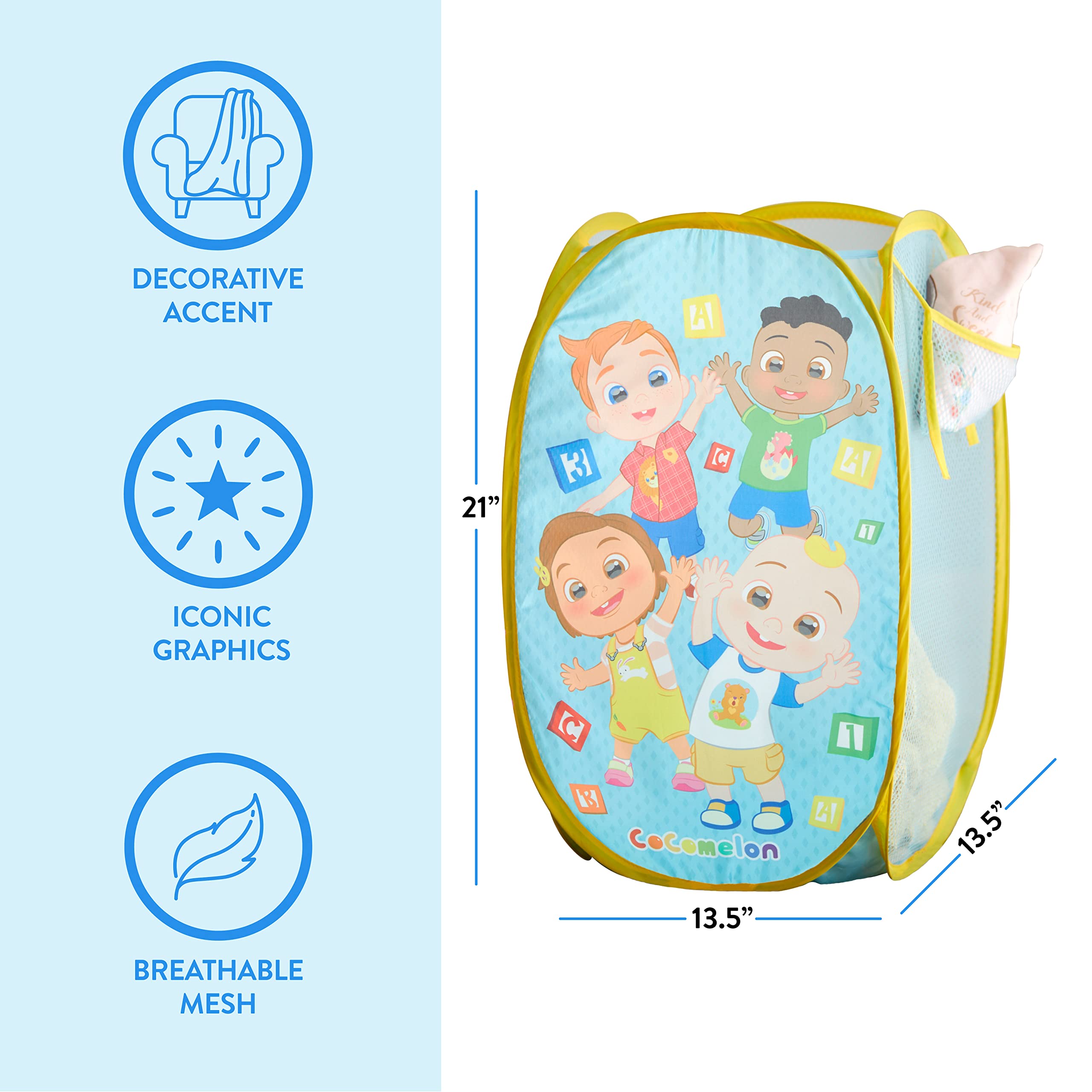 Idea Nuova Cocomelon Pop Up Hamper With Durable Carry Handles, 21'' H X 13.5'' W X 13.5'' L